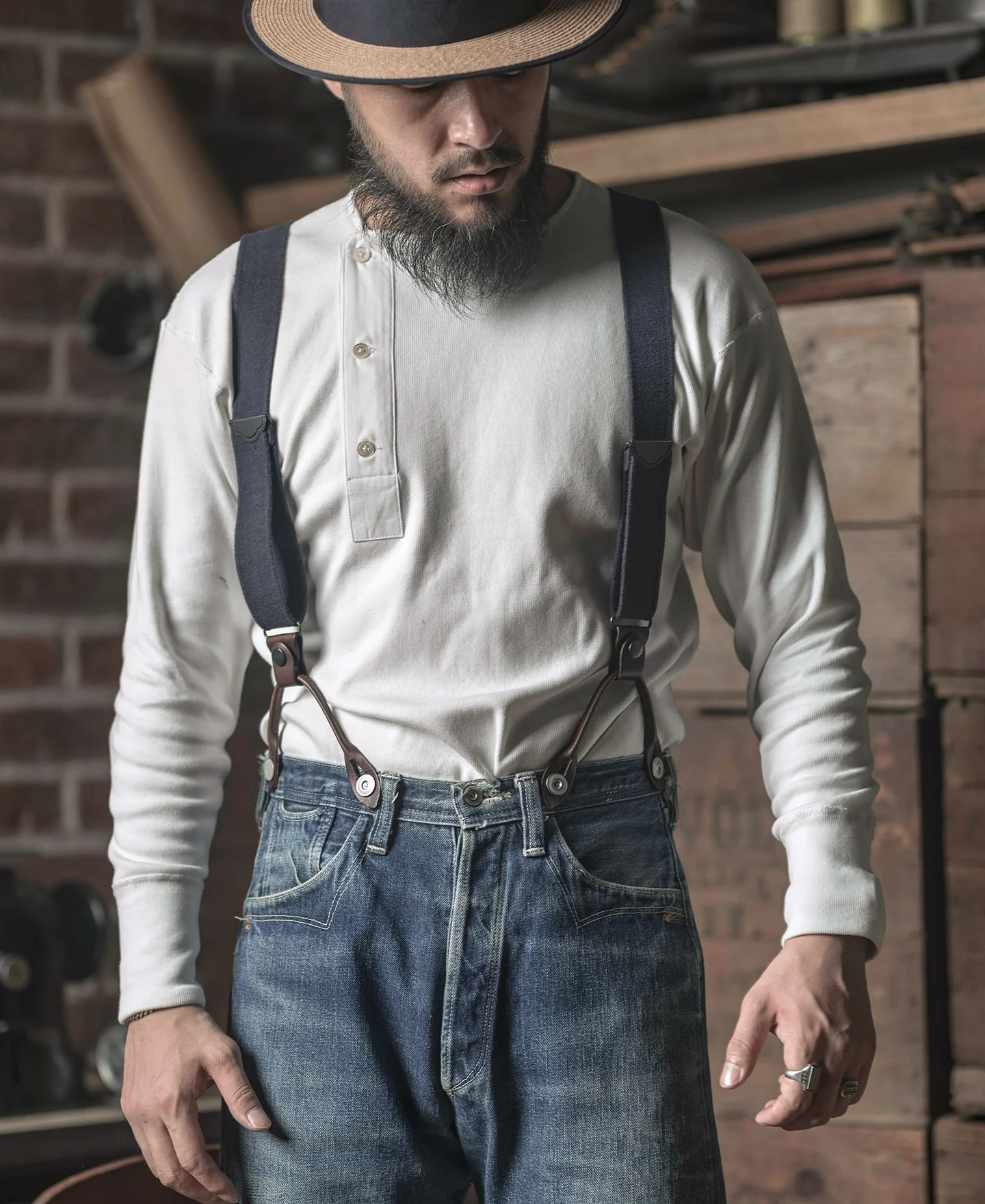 14 oz Side Closing Henley Shirt - White - Image 4