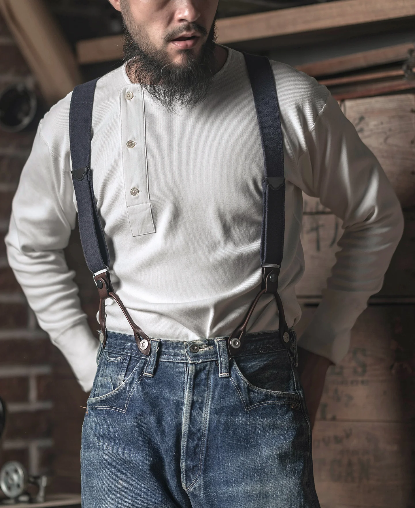 14 oz Side Closing Henley Shirt - White - Image 5