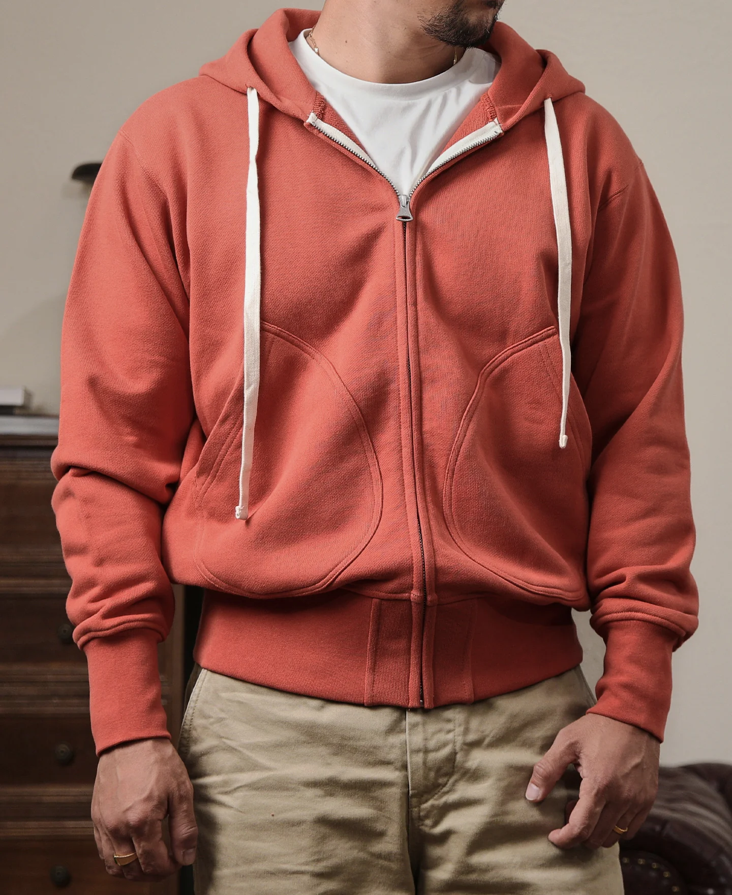 17.5 oz Terry Cloth Full-Zip Hoodie - Brick Red - Image 3