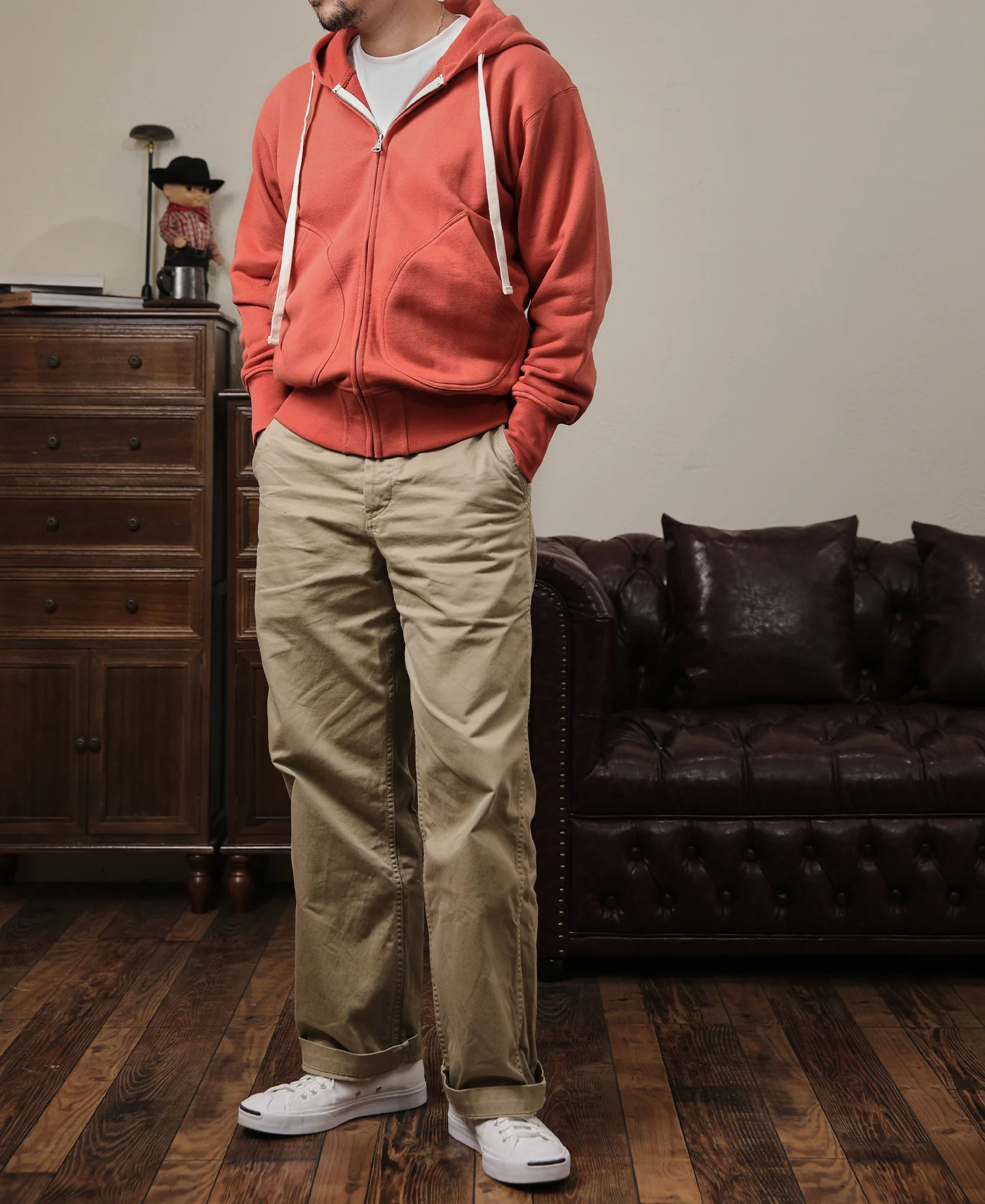 17.5 oz Terry Cloth Full-Zip Hoodie - Brick Red - Image 5
