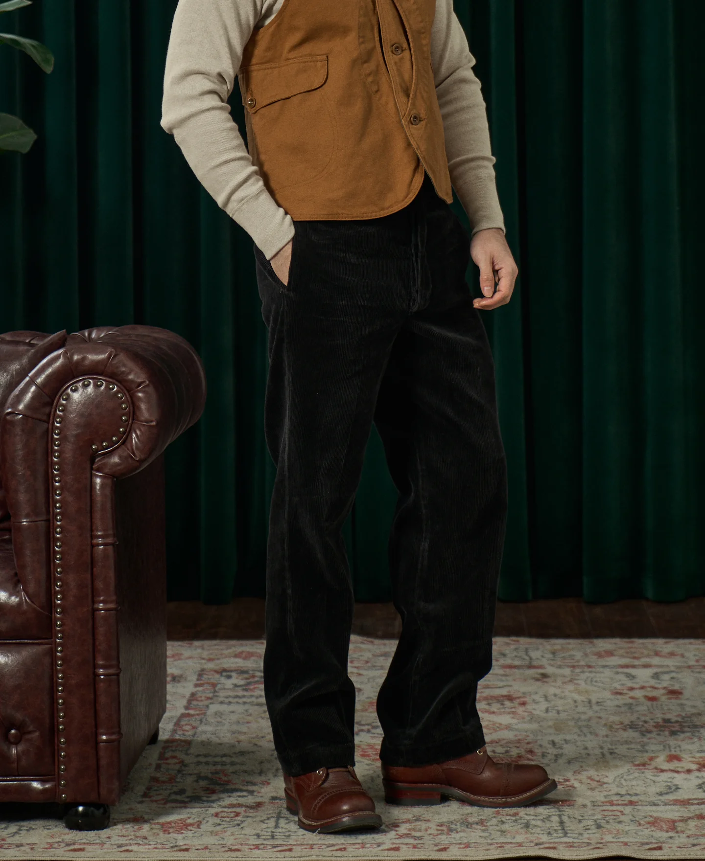 1920s Heavy-Duty Corduroy Work Pants - Black - Image 3