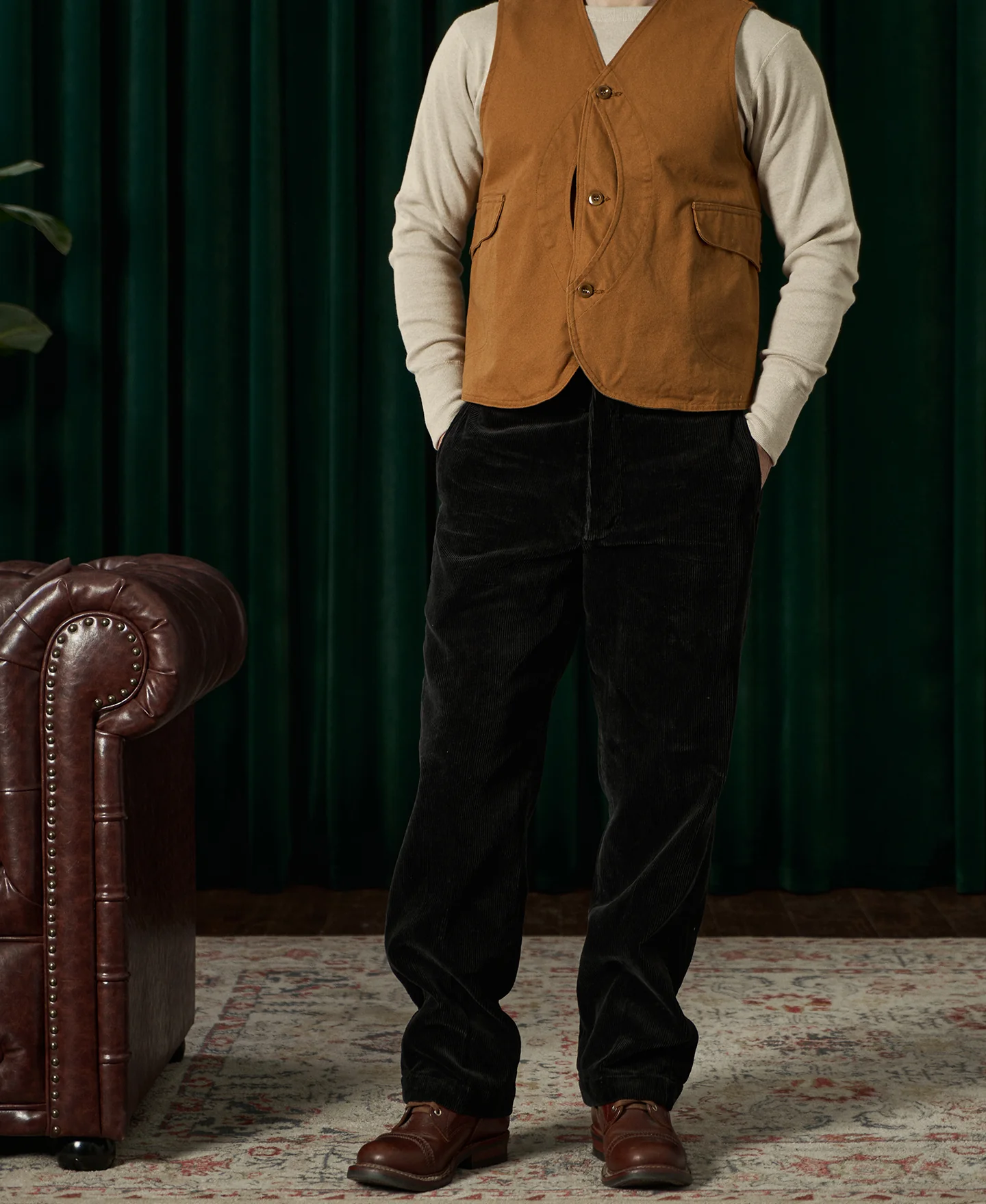 1920s Heavy-Duty Corduroy Work Pants - Black - Image 4