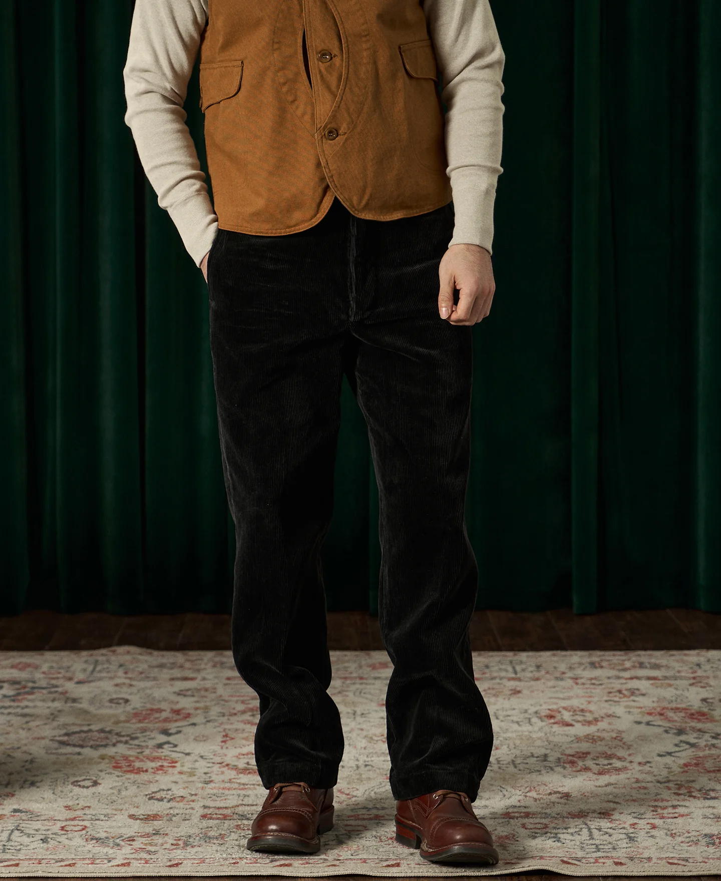 1920s Heavy-Duty Corduroy Work Pants - Black - Image 5