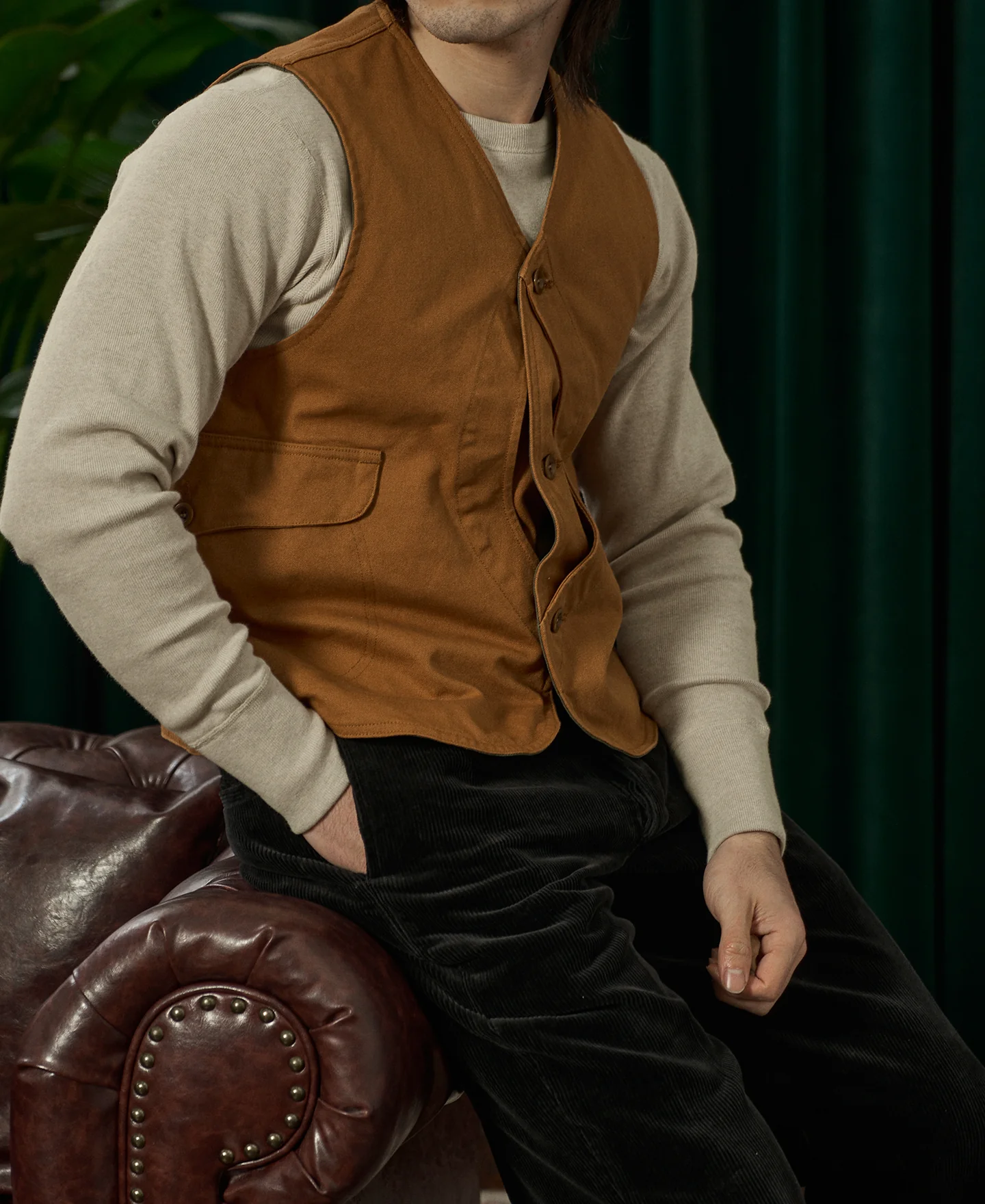 1930s Canvas Game Pockets Vest - Ginger - Image 3