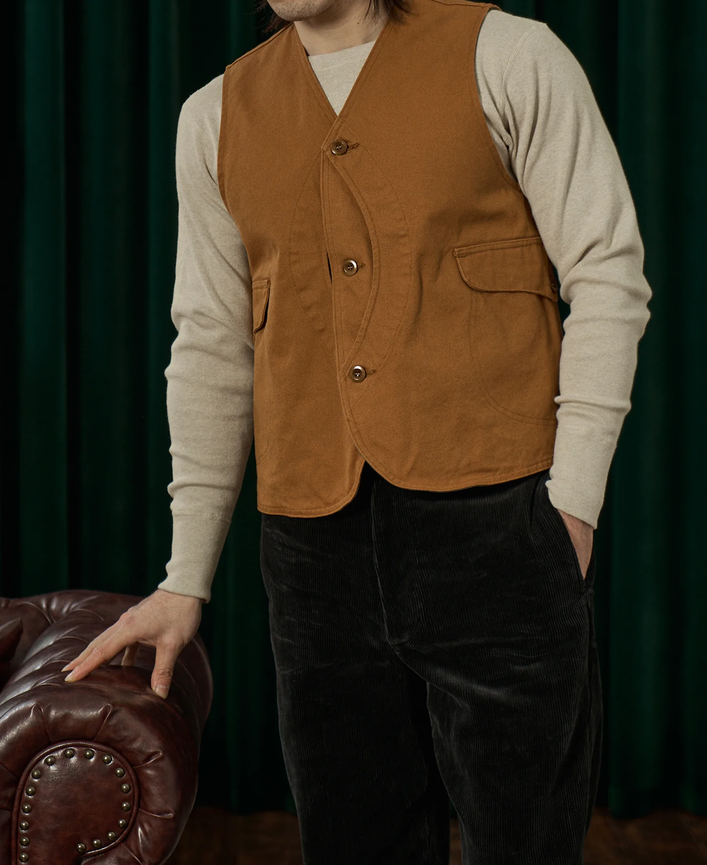 1930s Canvas Game Pockets Vest - Ginger - Image 4