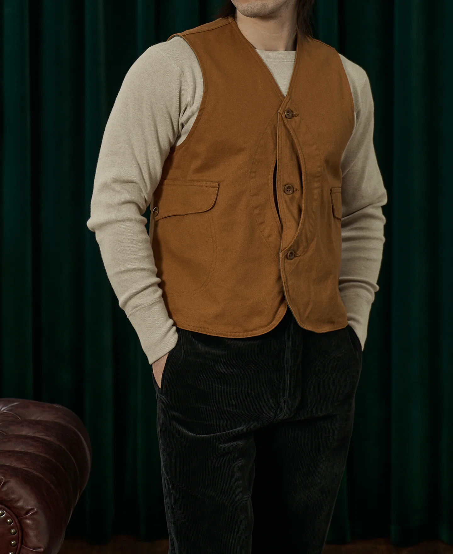 1930s Canvas Game Pockets Vest - Ginger - Image 5