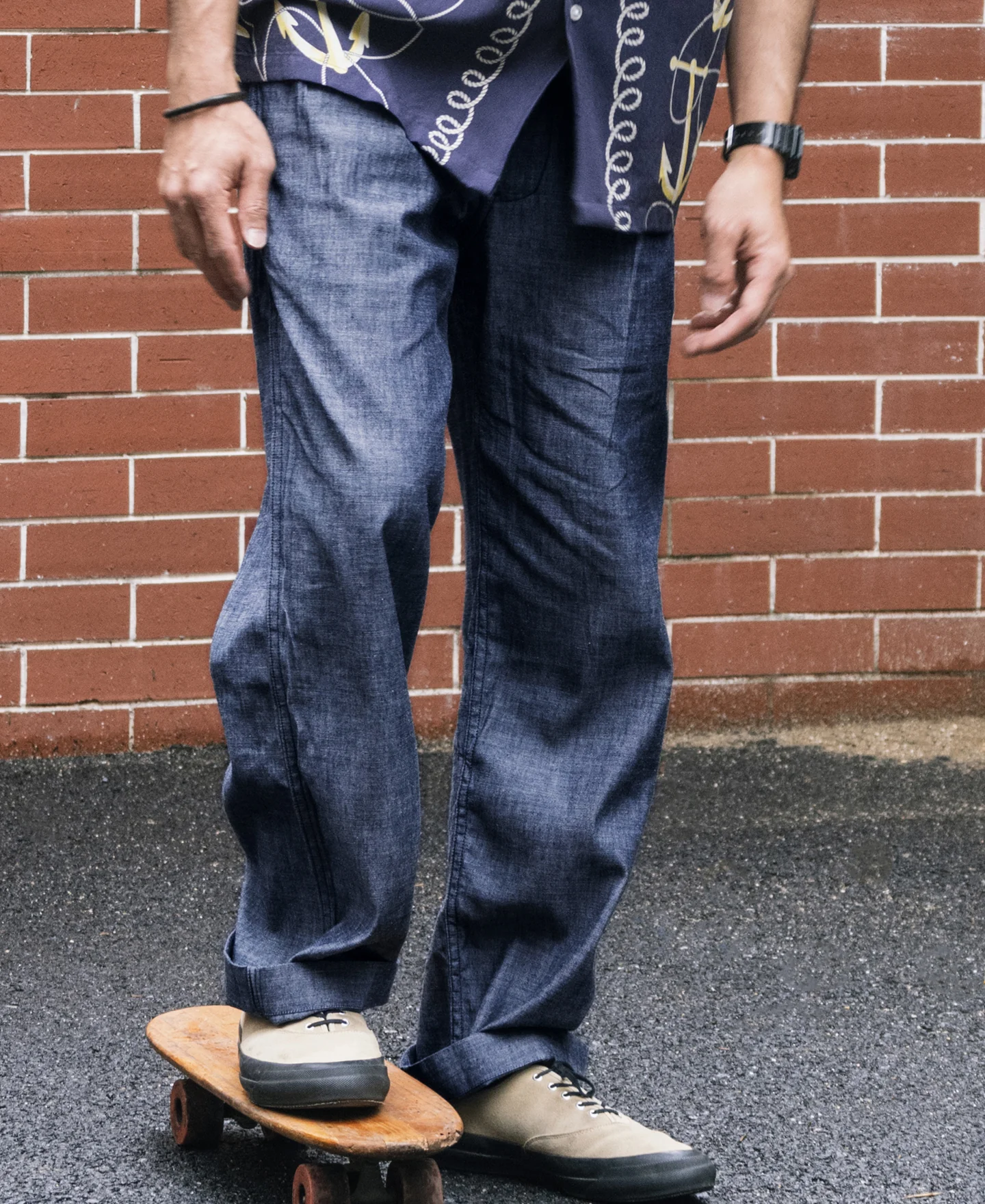 1930s Double-Pleated Chambray Pants - Image 3