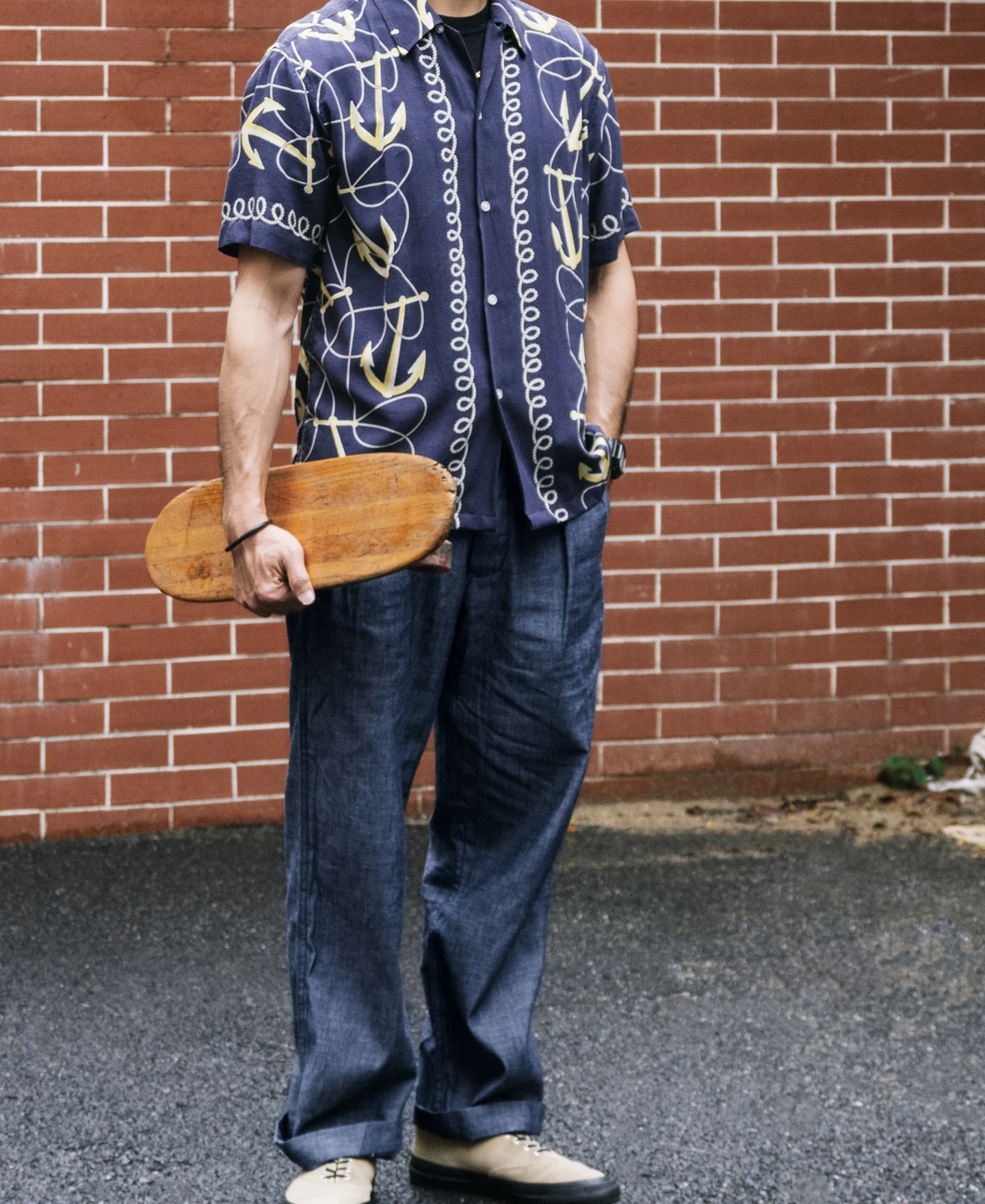1930s Double-Pleated Chambray Pants - Image 4