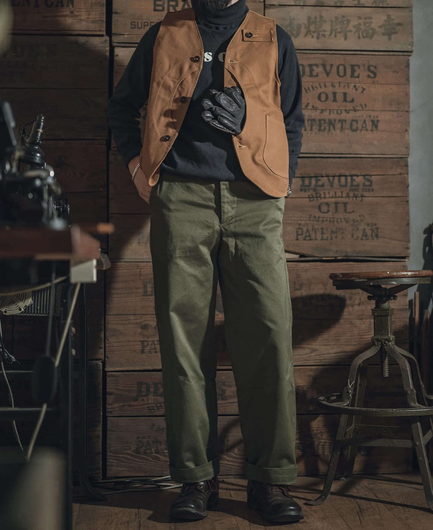 1930s Heavyweight Canvas Game Pocket Hunting Vest - Khaki - Image 5