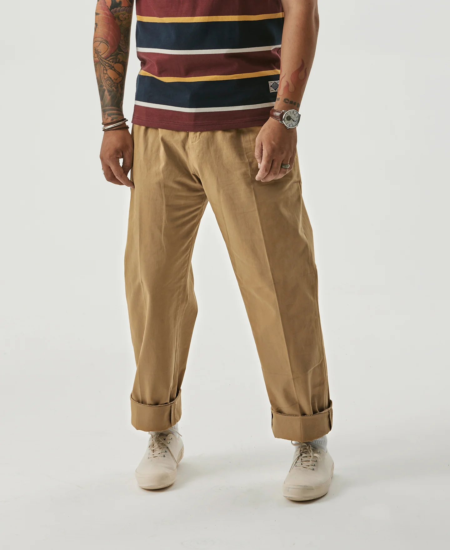 1930s IVY Style Double Pleated Chino Trousers - Yellow - Image 3