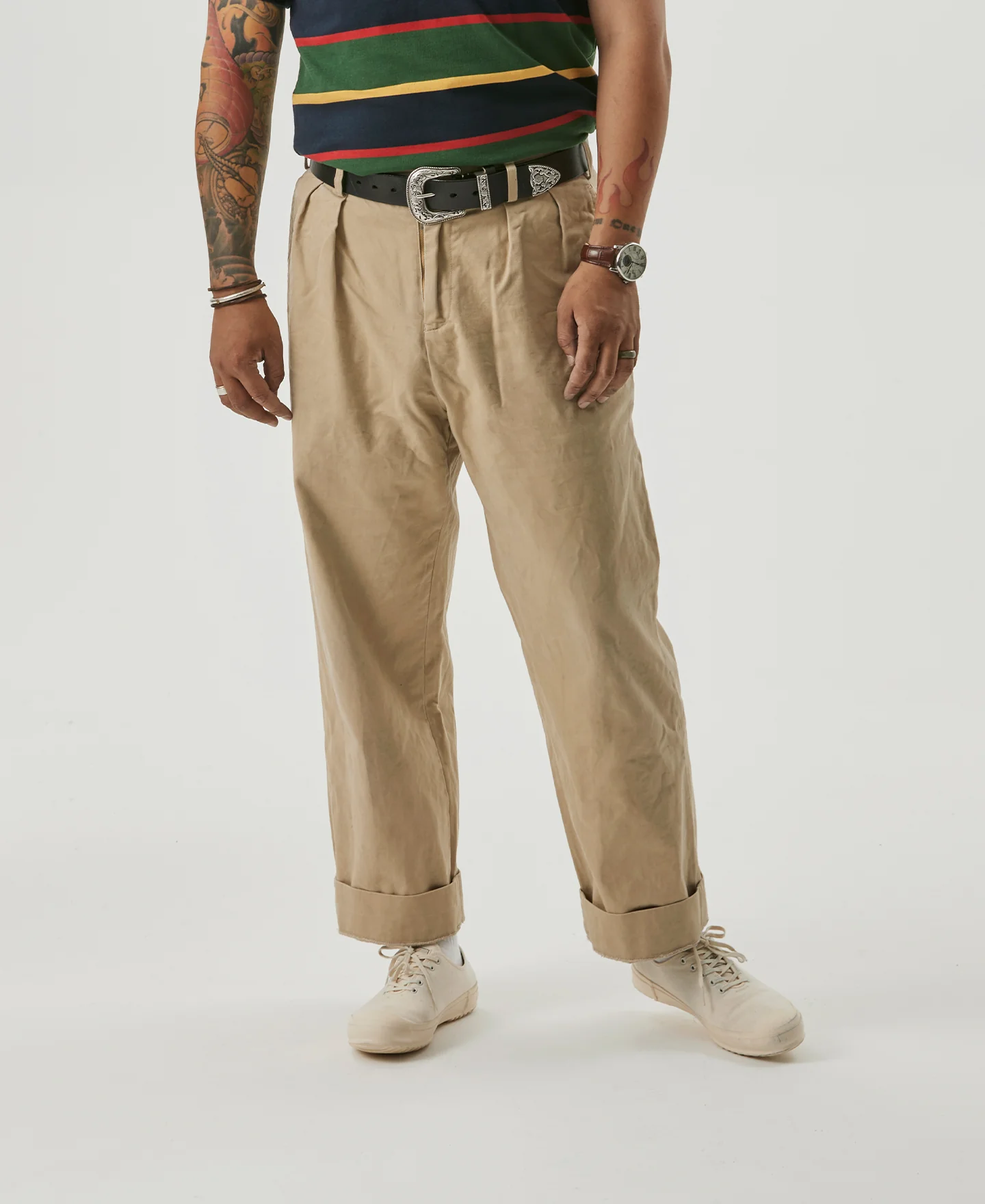 1930s IVY Style Double Pleated Chino Trousers - Khaki - Image 4