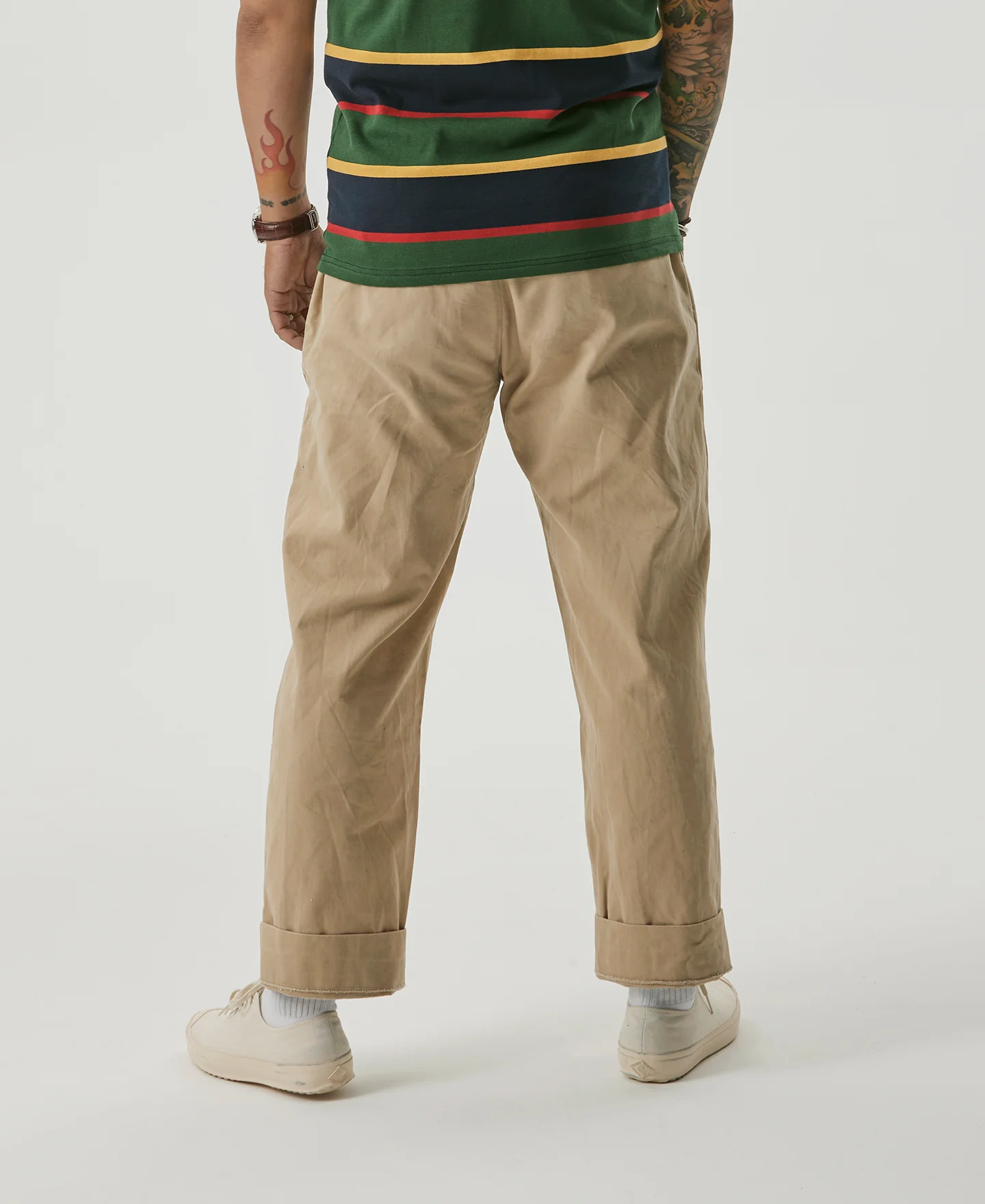 1930s IVY Style Double Pleated Chino Trousers - Khaki - Image 5