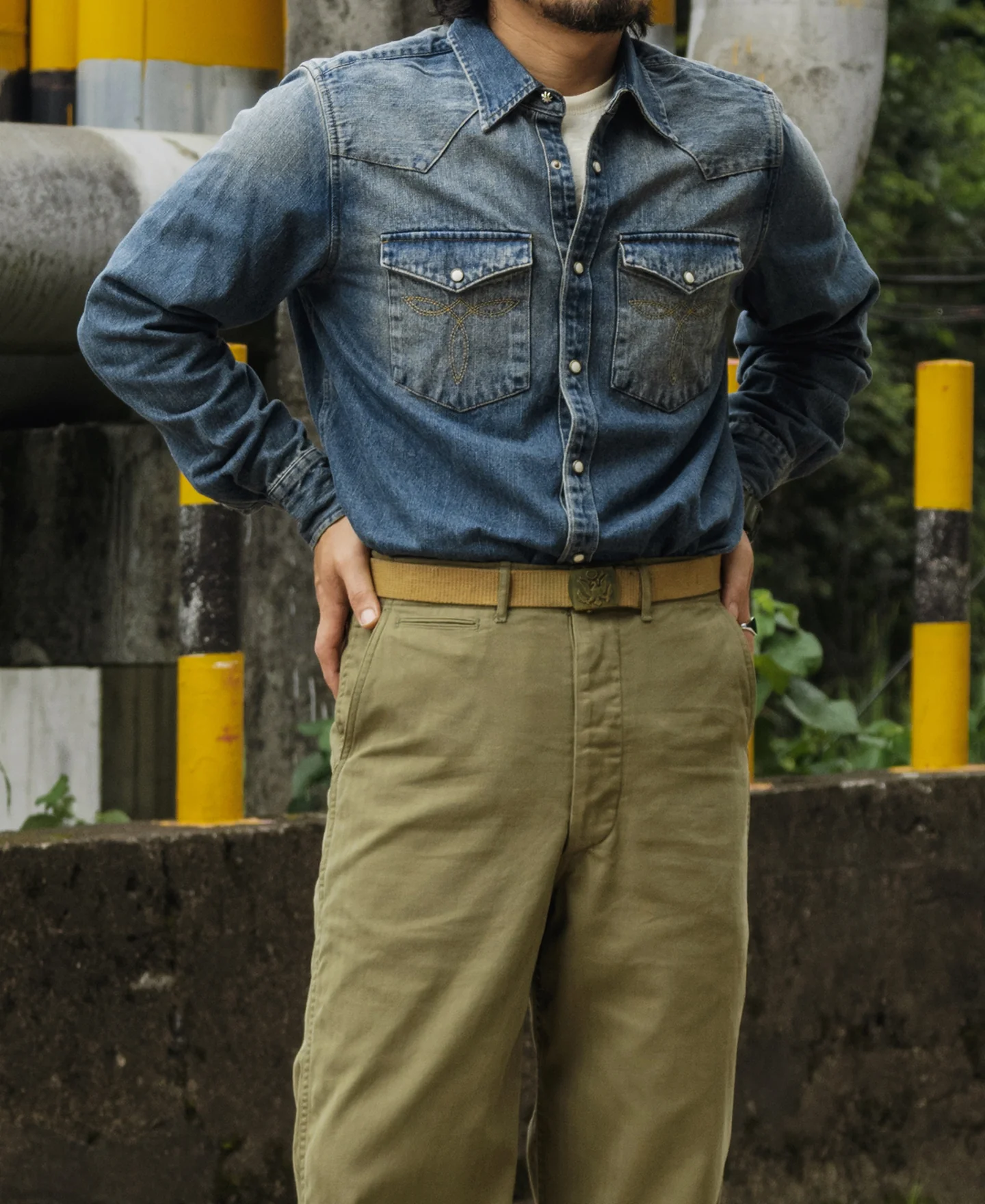1950s Slub Denim Western Shirt - Image 3