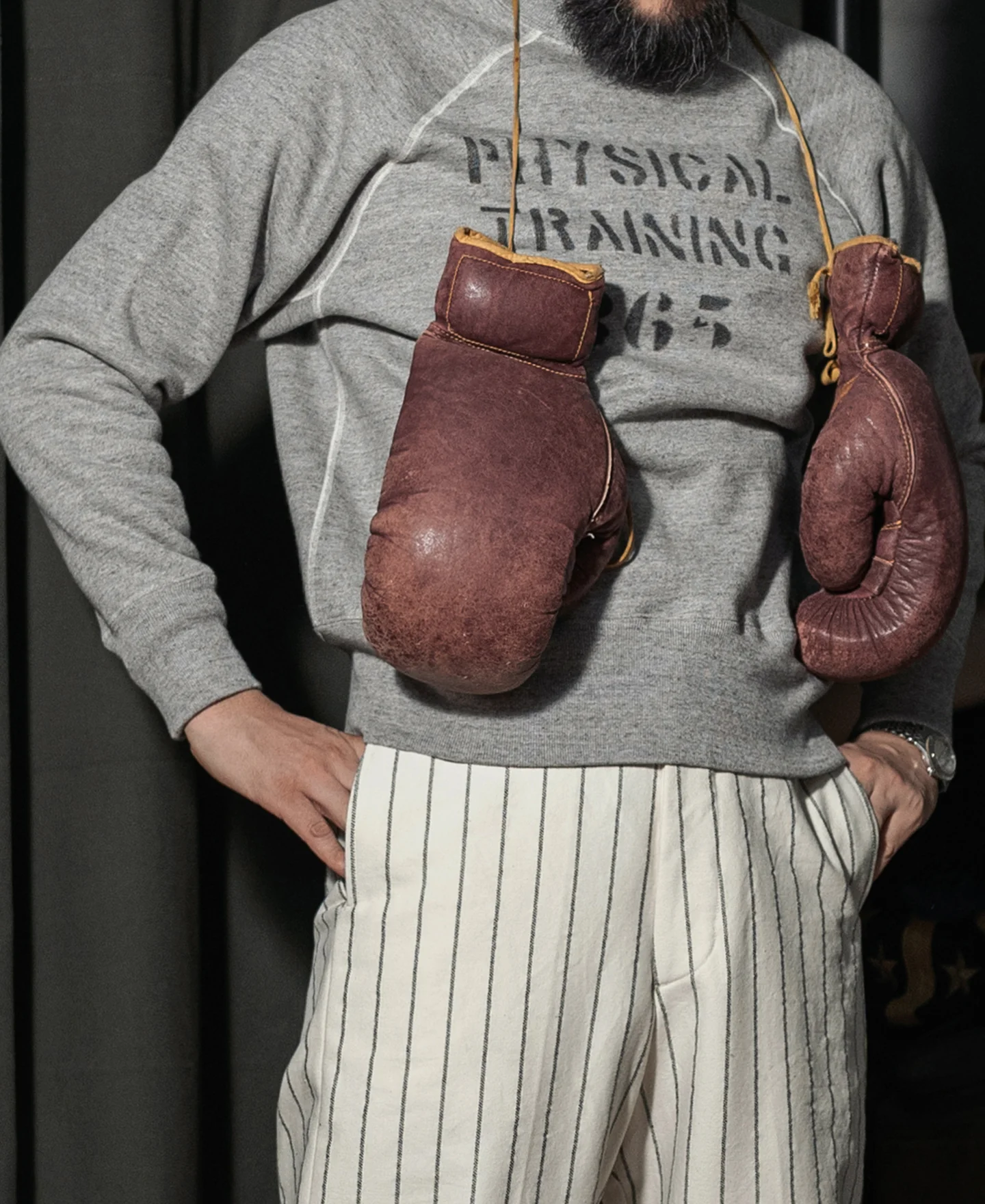 1950s Sports Training Raglan Sleeve Sweater - Gray - Image 4