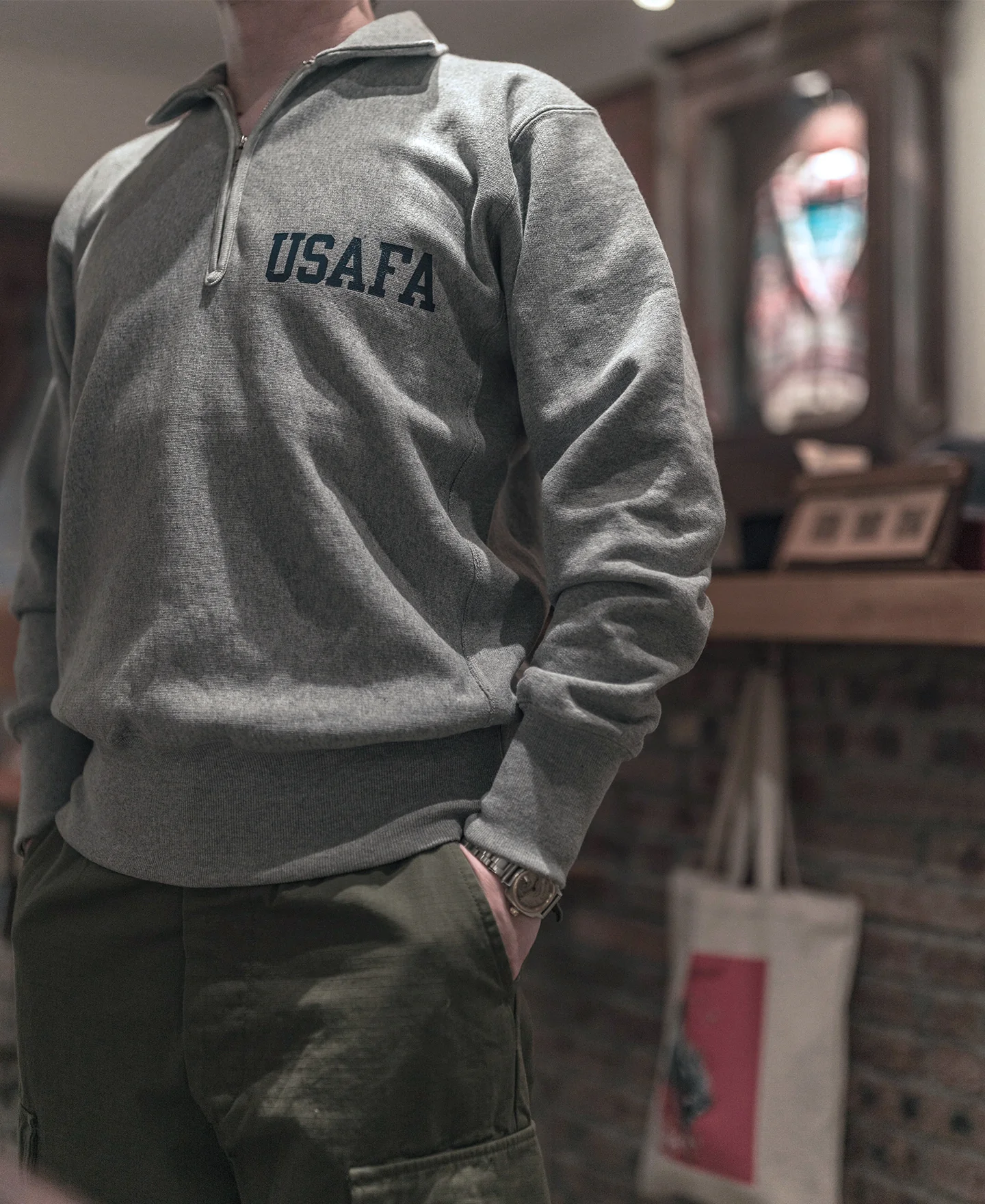 1950s USAFA Reverse Weave Half-Zip Sweatshirt - Gray - Image 5