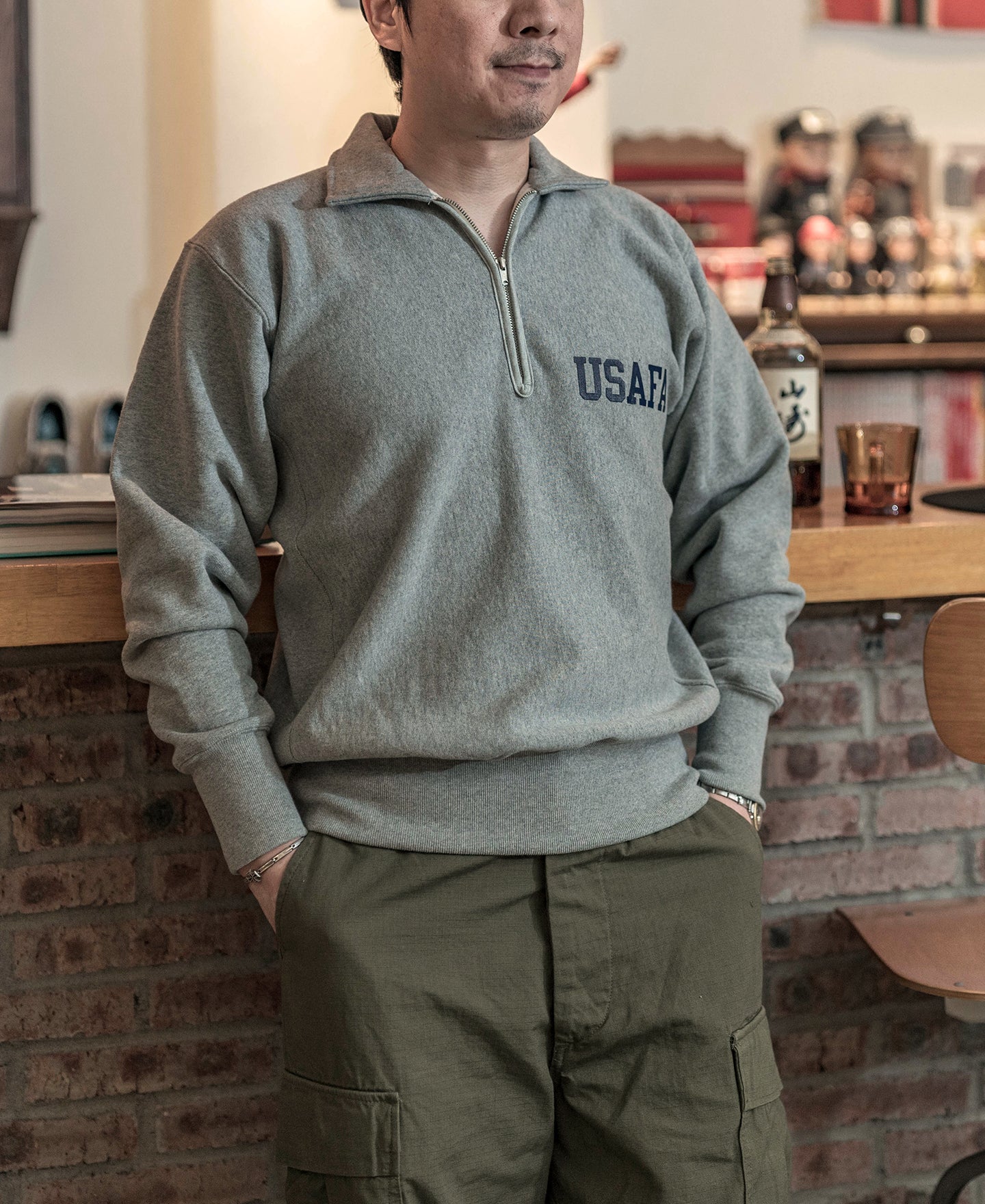 1950s USAFA Reverse Weave Half-Zip Sweatshirt - Gray - Image 6