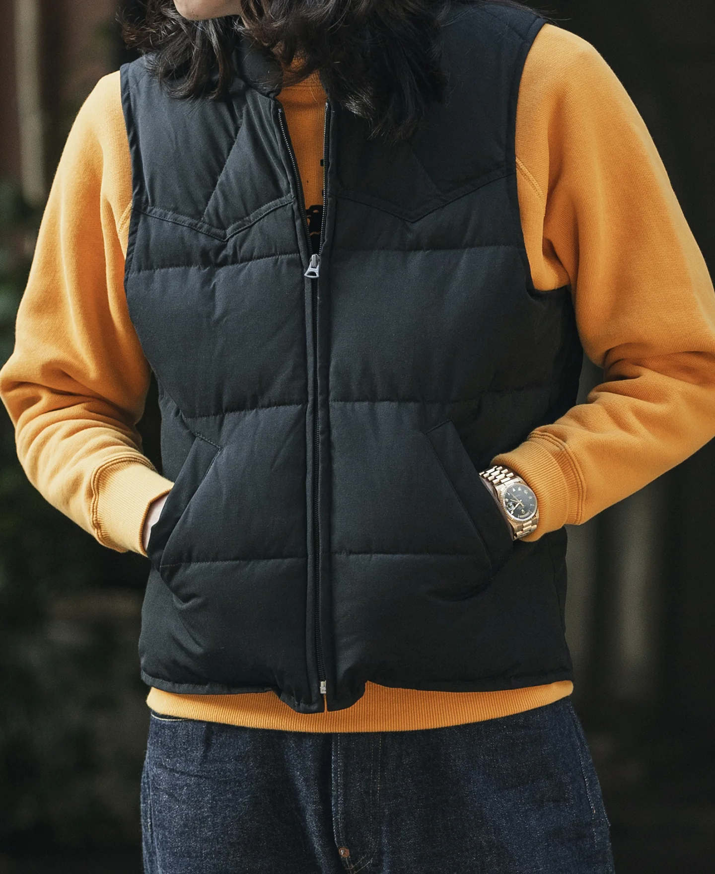 1970s Vintage Quilted Padded Vest - Black - Image 3
