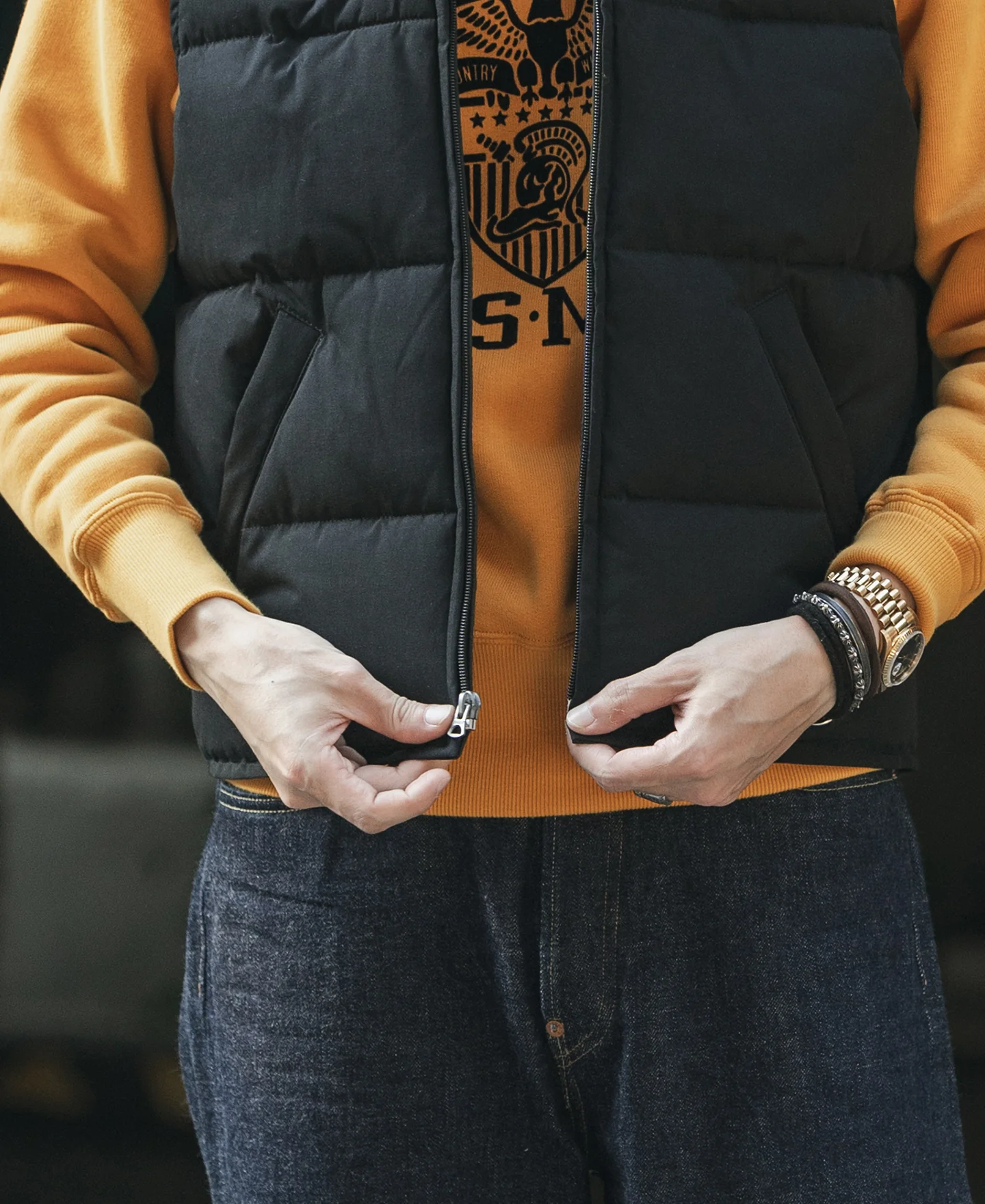1970s Vintage Quilted Padded Vest - Black - Image 4