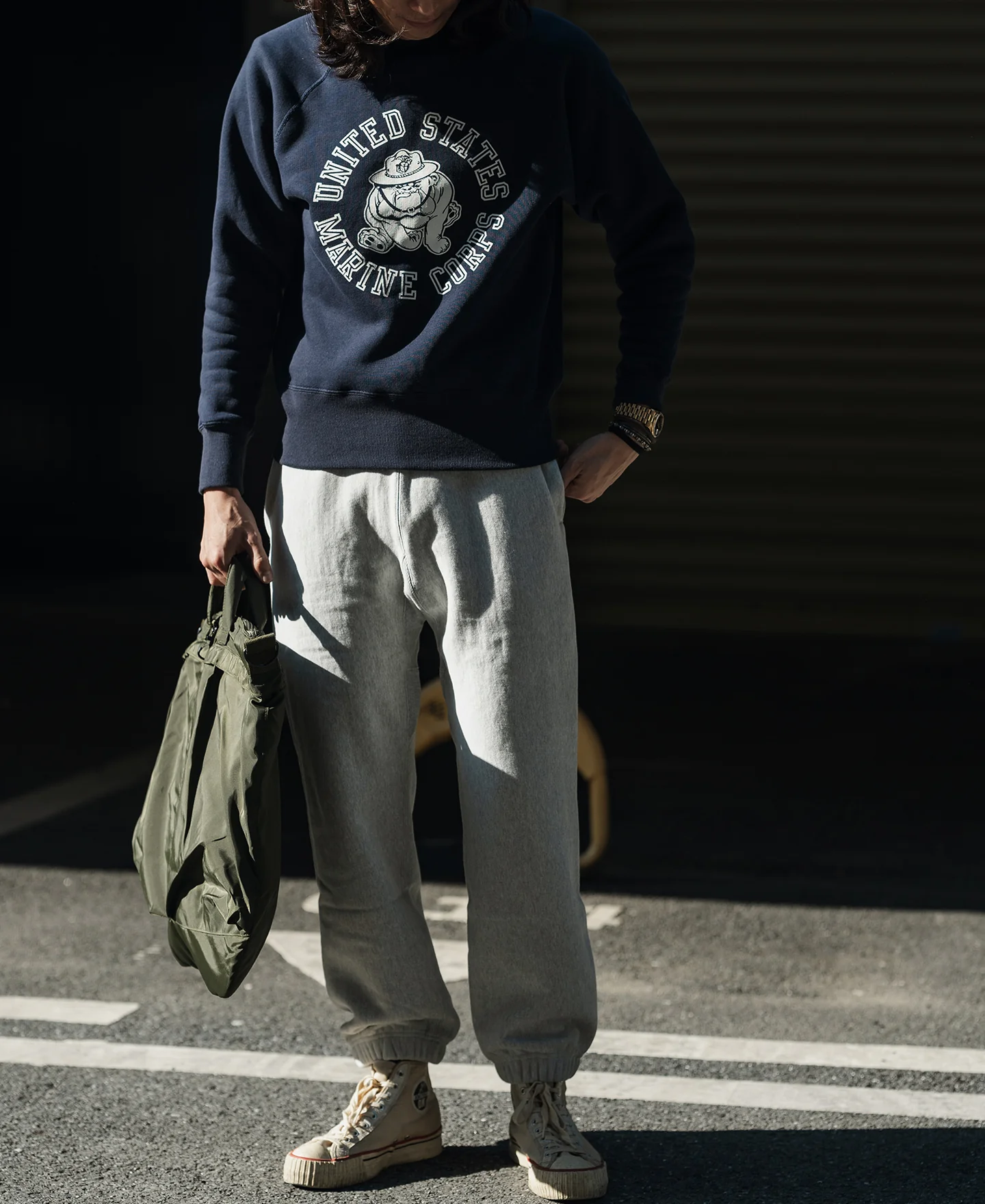 1980s Marine Devil Dog Raglan Sweatshirt - Navy - Image 3