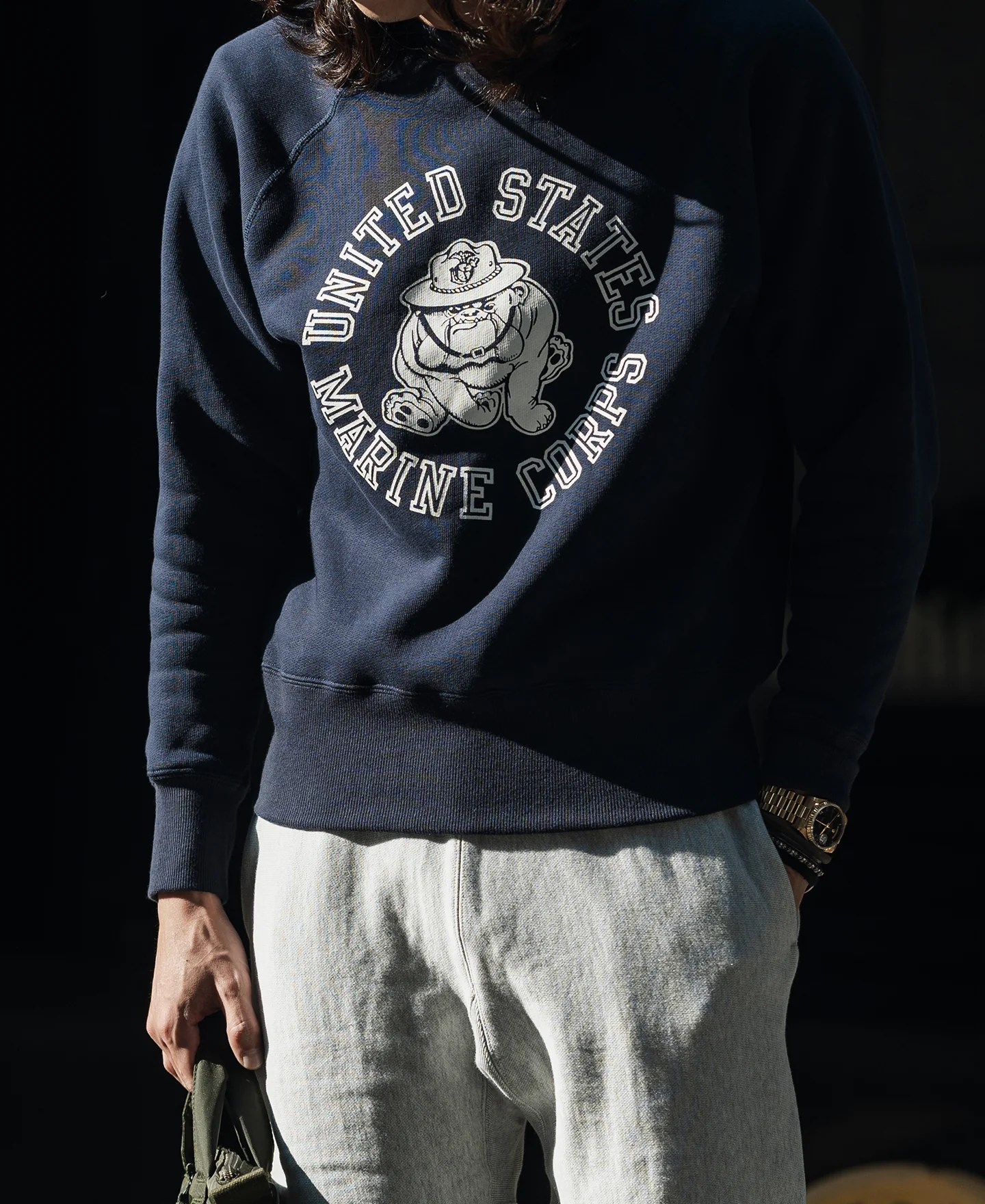 1980s Marine Devil Dog Raglan Sweatshirt - Navy - Image 4