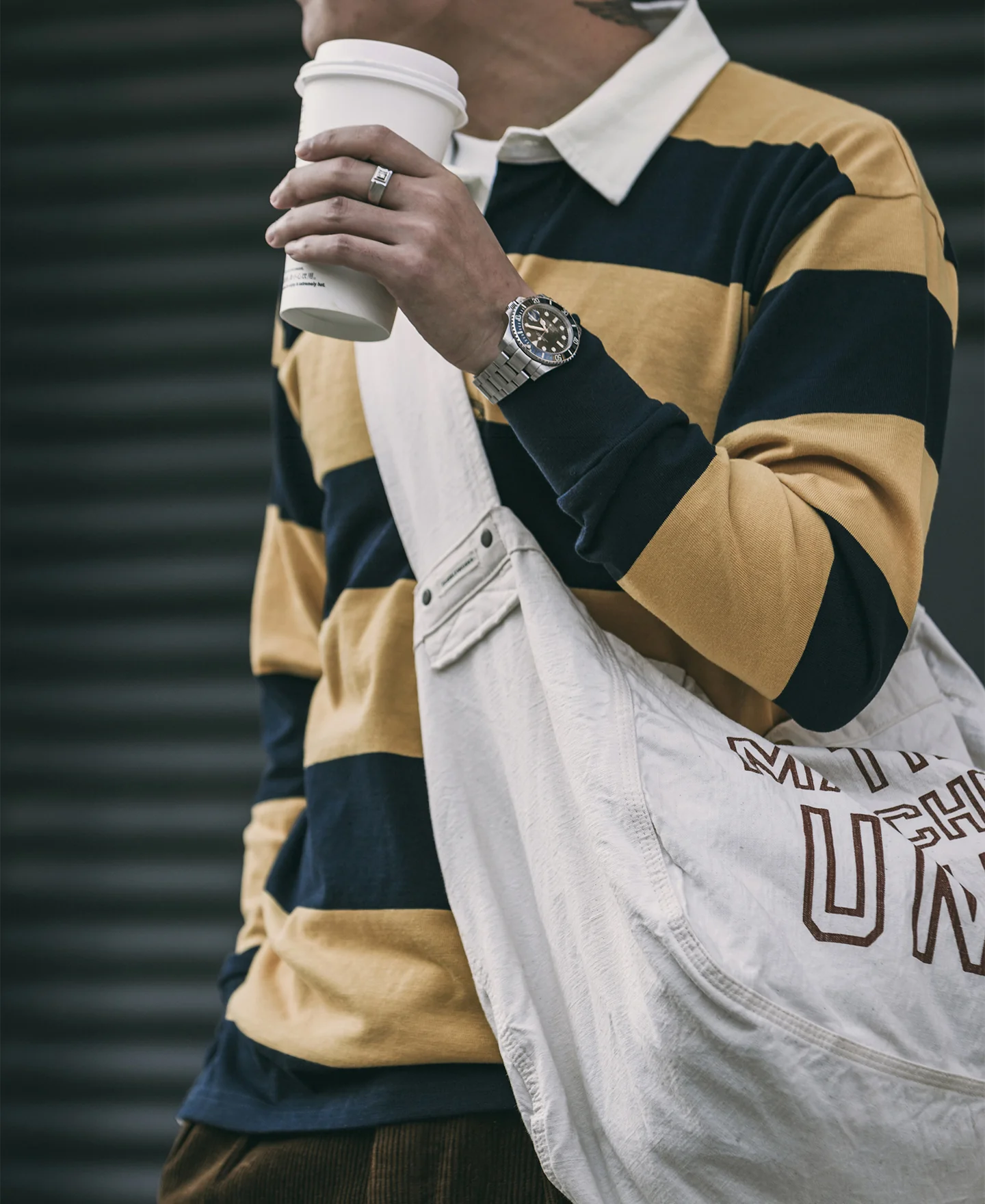 Classic Fit Striped Jersey Rugby Shirt - Yellow/Navy - Image 3