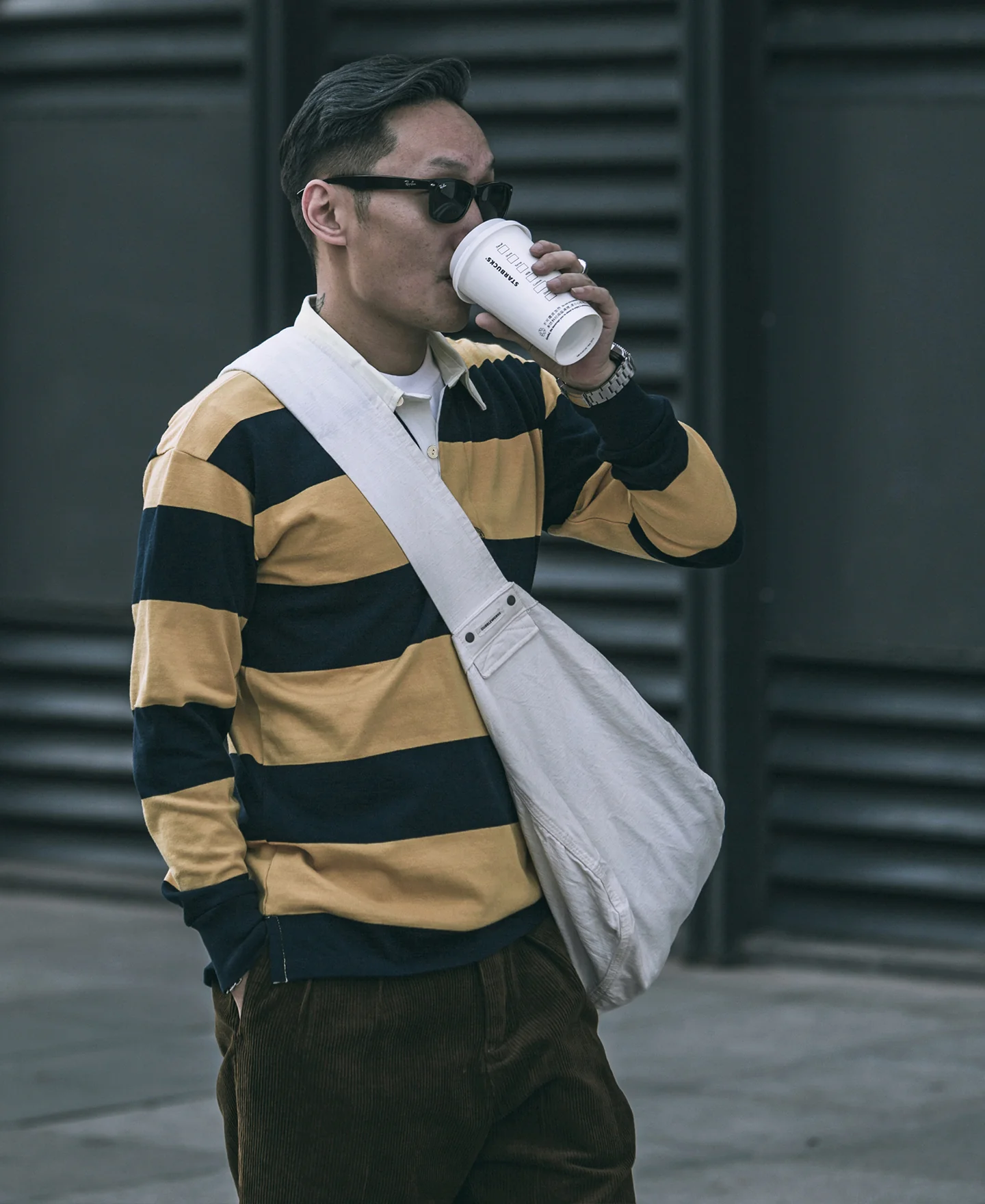 Classic Fit Striped Jersey Rugby Shirt - Yellow/Navy - Image 4