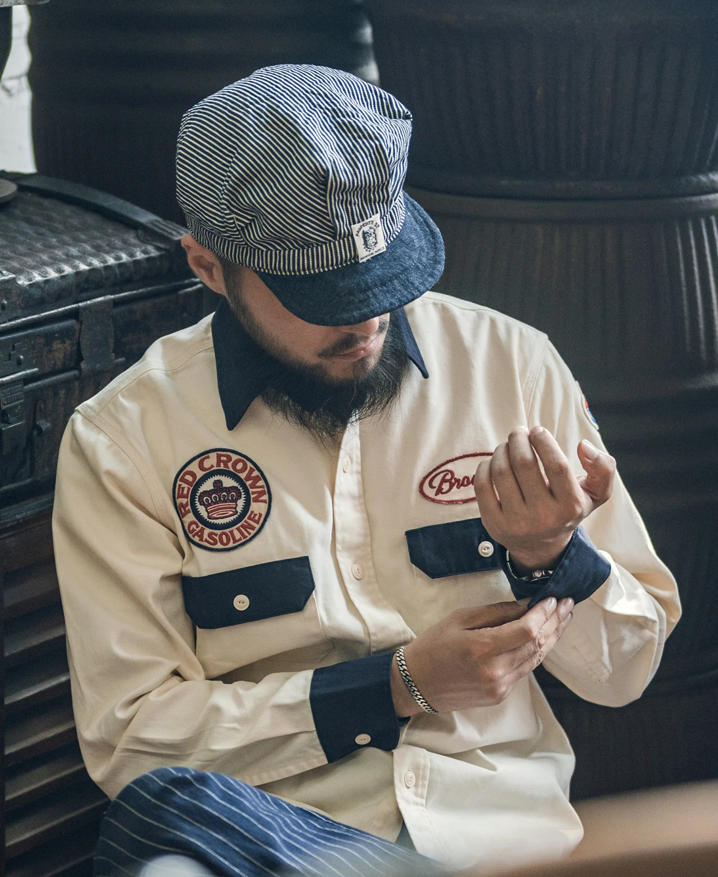 Hickory Stripe Railroad Engineer Cap - Image 5