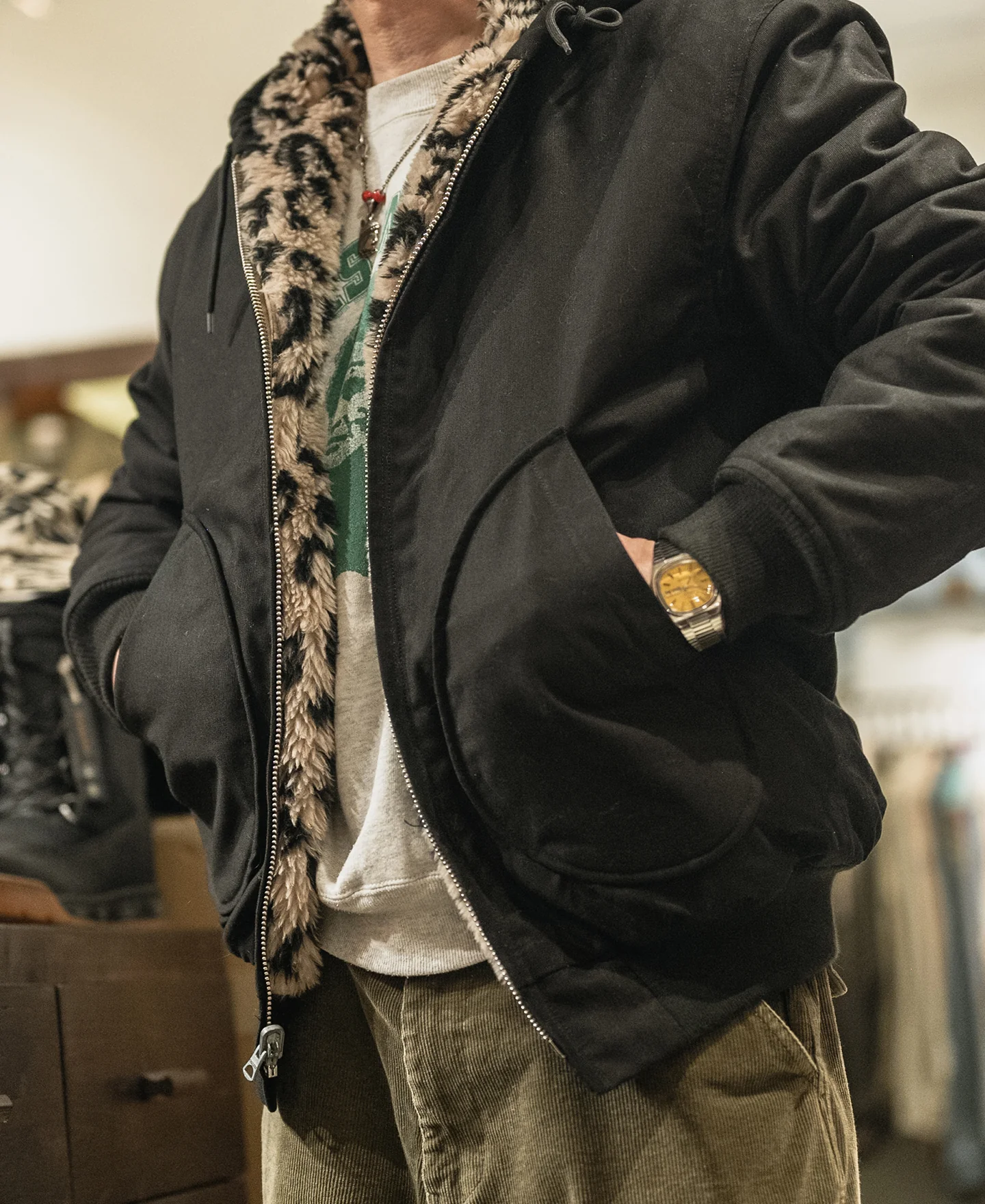 Leopard Print Reversible Deck Jacket - Black - Image 3