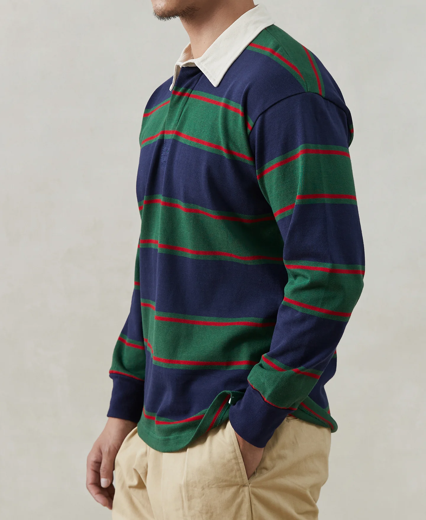 Classic Fit Striped Jersey Rugby Shirt - Green/Navy/Red - Image 4