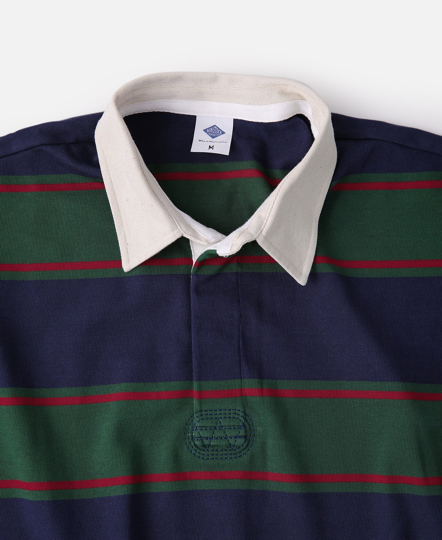 Classic Fit Striped Jersey Rugby Shirt - Green/Navy/Red - Image 7