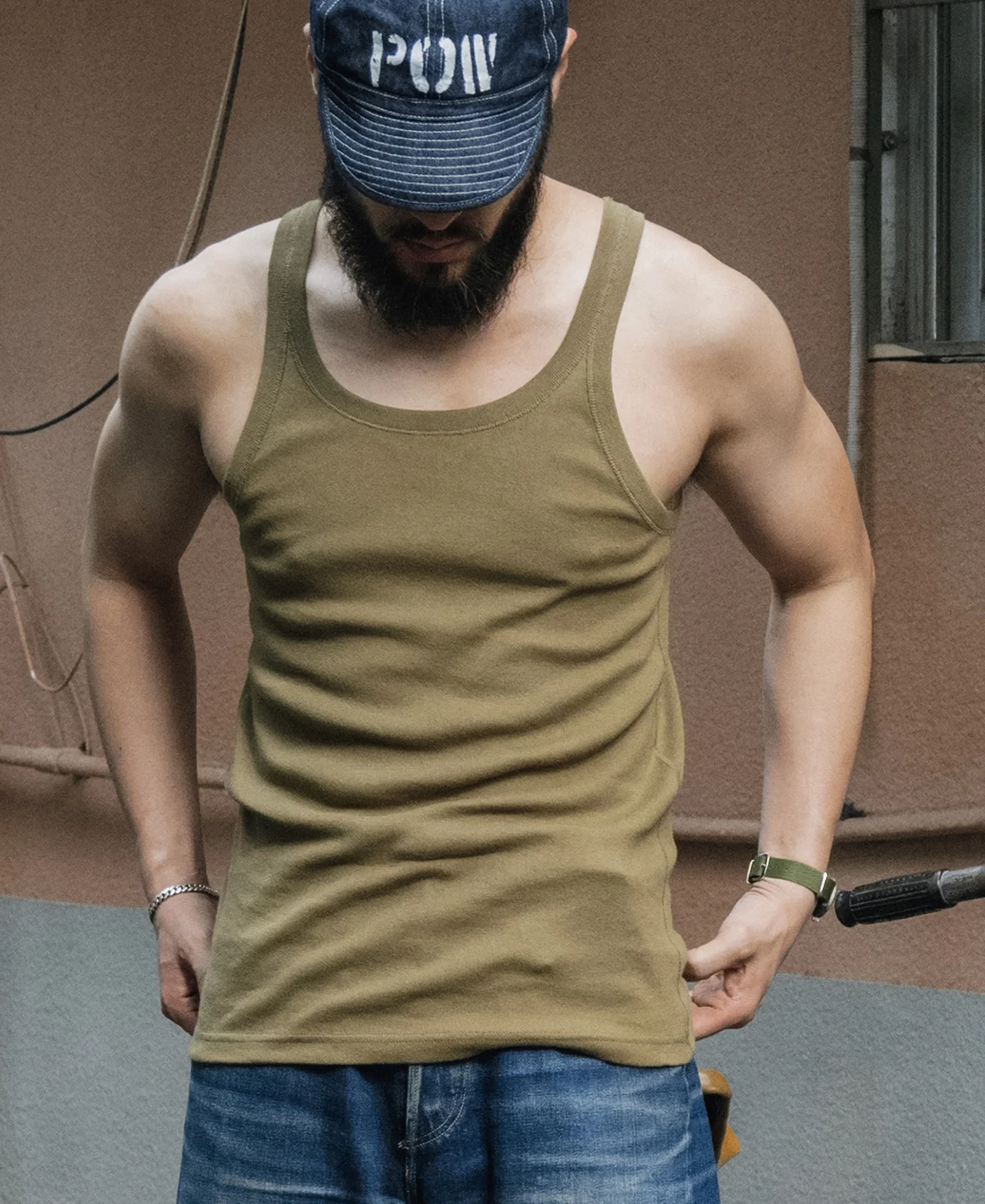 Military Cotton Tank Top - Olive - Image 3