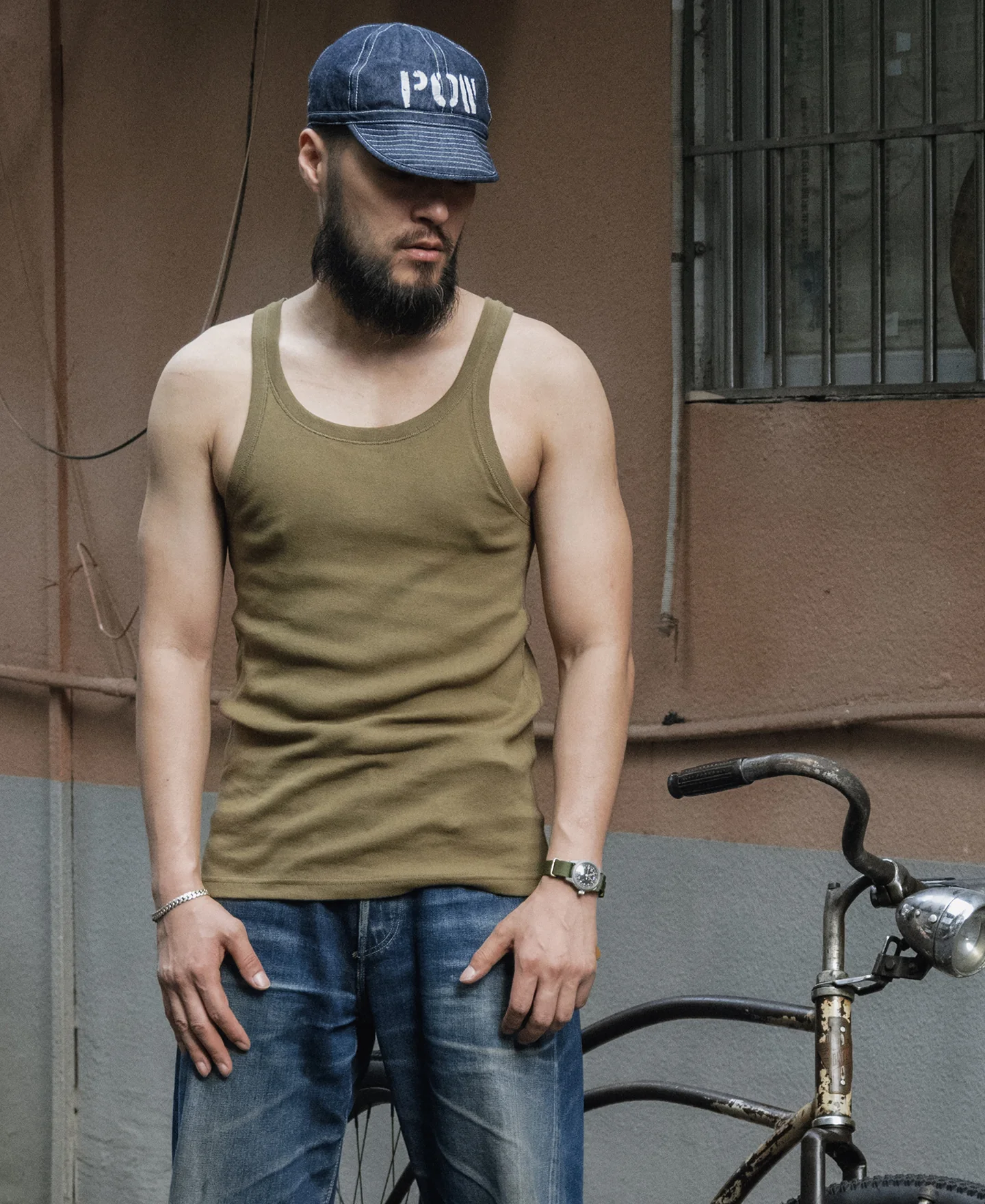 Military Cotton Tank Top - Olive - Image 5