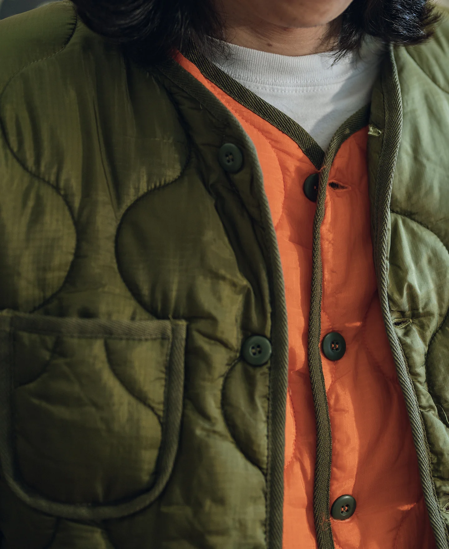 Military Style Quilted Padded Ripstop Nylon Jacket - Olive - Image 4