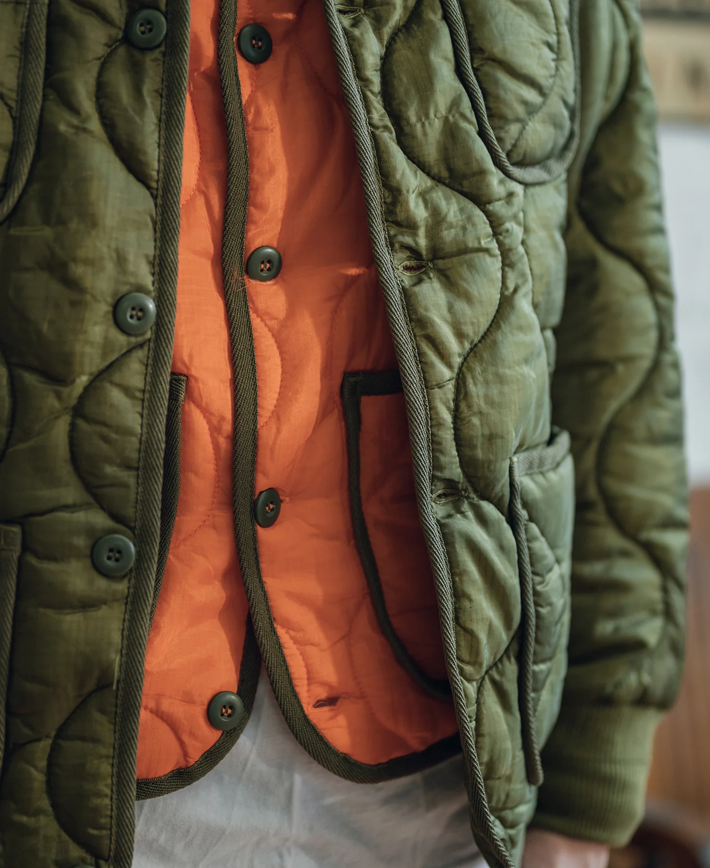 Military Style Quilted Padded Ripstop Nylon Jacket - Olive - Image 5