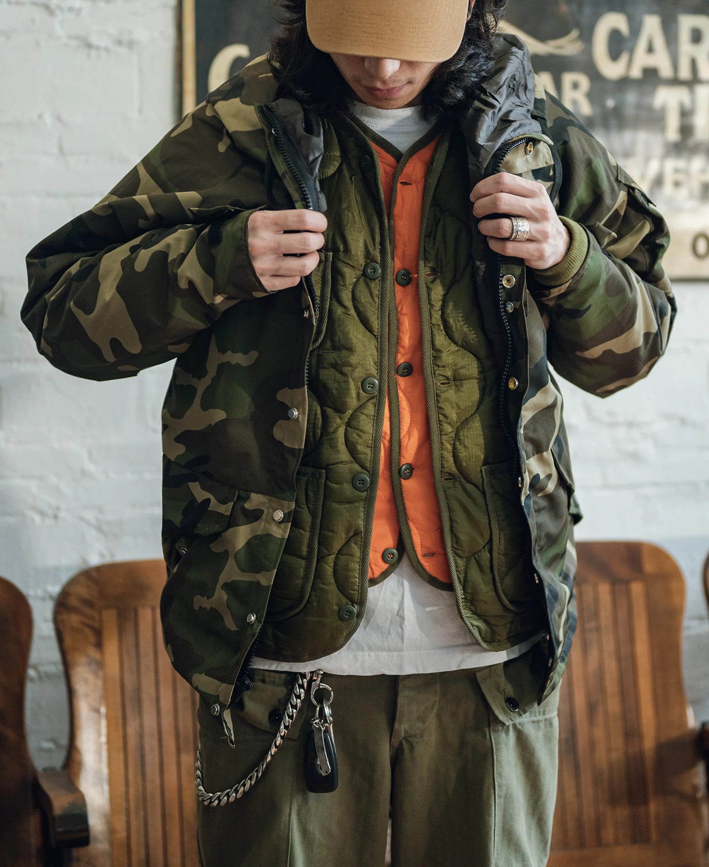 Military Style Quilted Padded Ripstop Nylon Jacket - Olive - Image 6