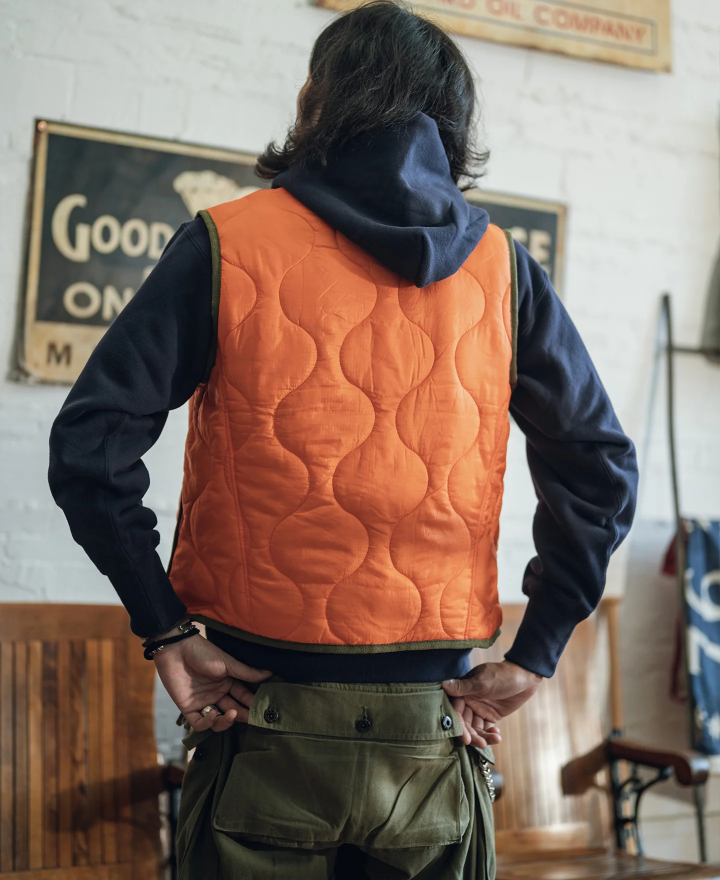Military Style Quilted Padded Ripstop Nylon Vest - Orange - Image 4