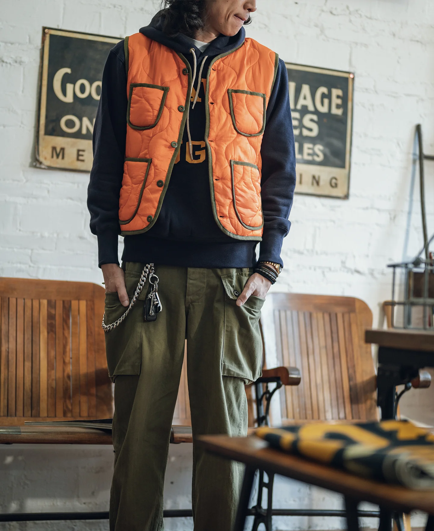 Military Style Quilted Padded Ripstop Nylon Vest - Orange - Image 5