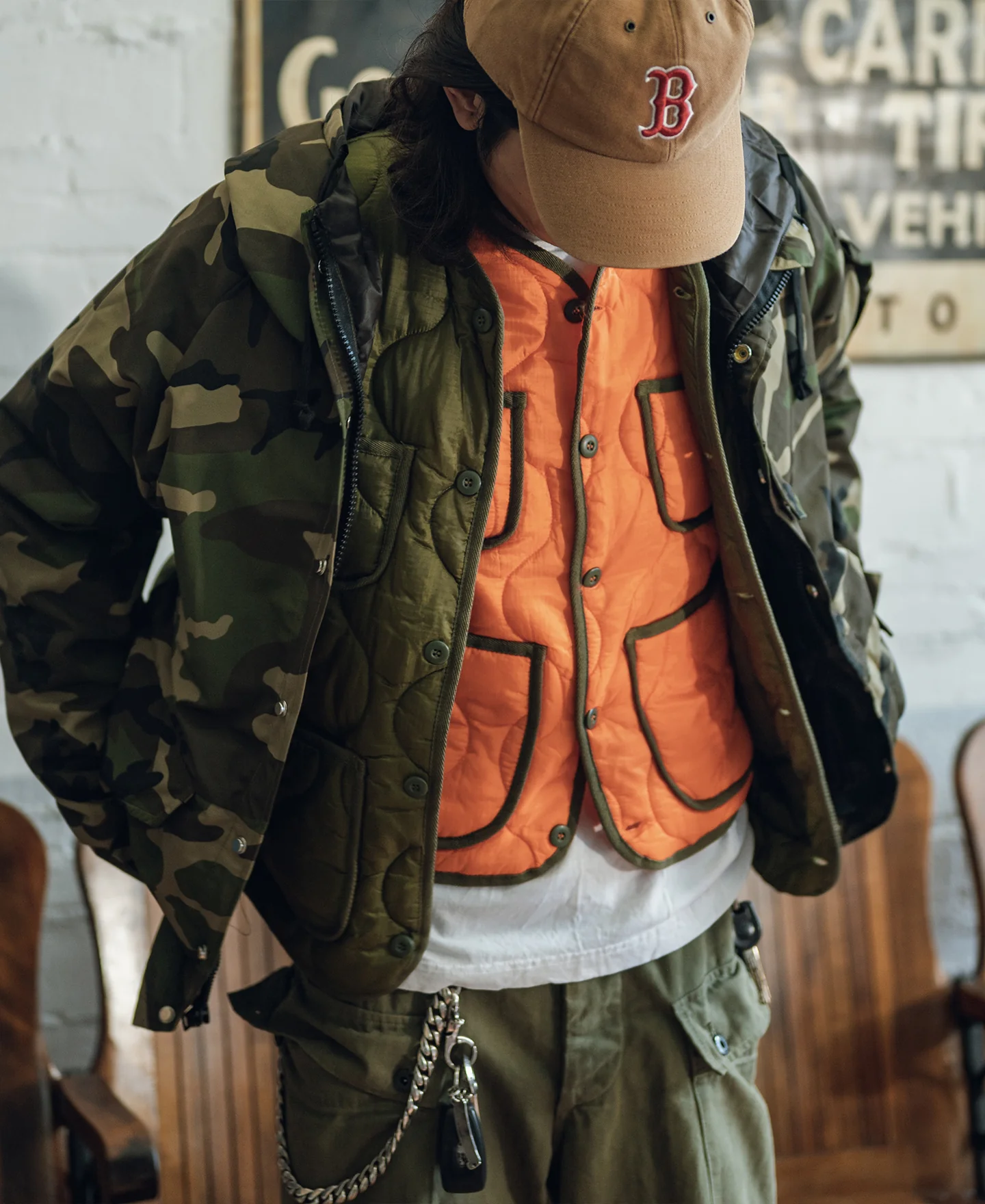 Military Style Quilted Padded Ripstop Nylon Vest - Orange - Image 6