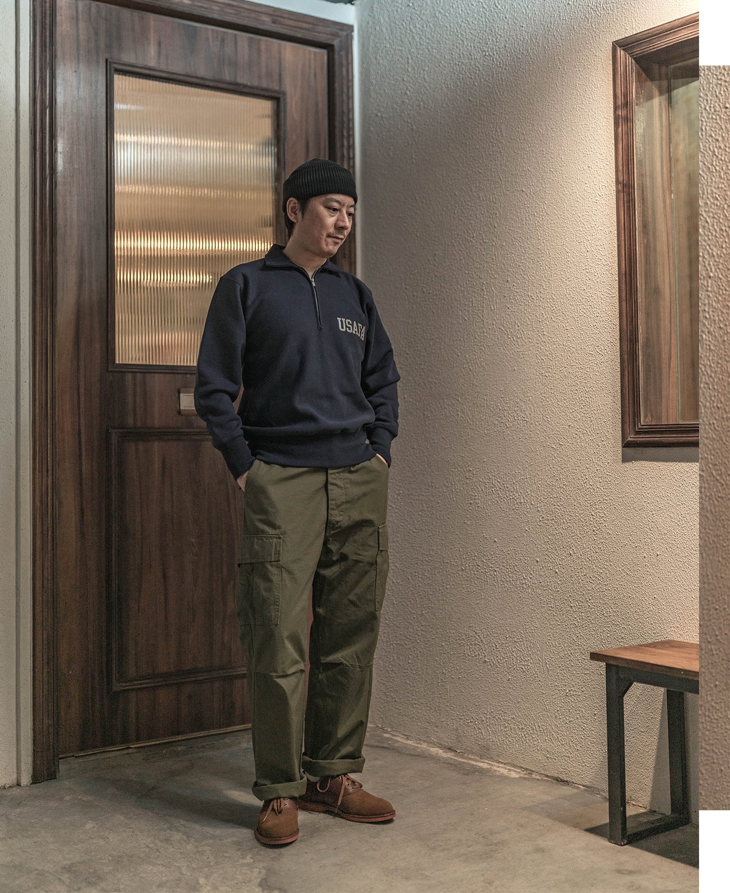 1950s USAFA Reverse Weave Half-Zip Sweatshirt - Navy - Image 3