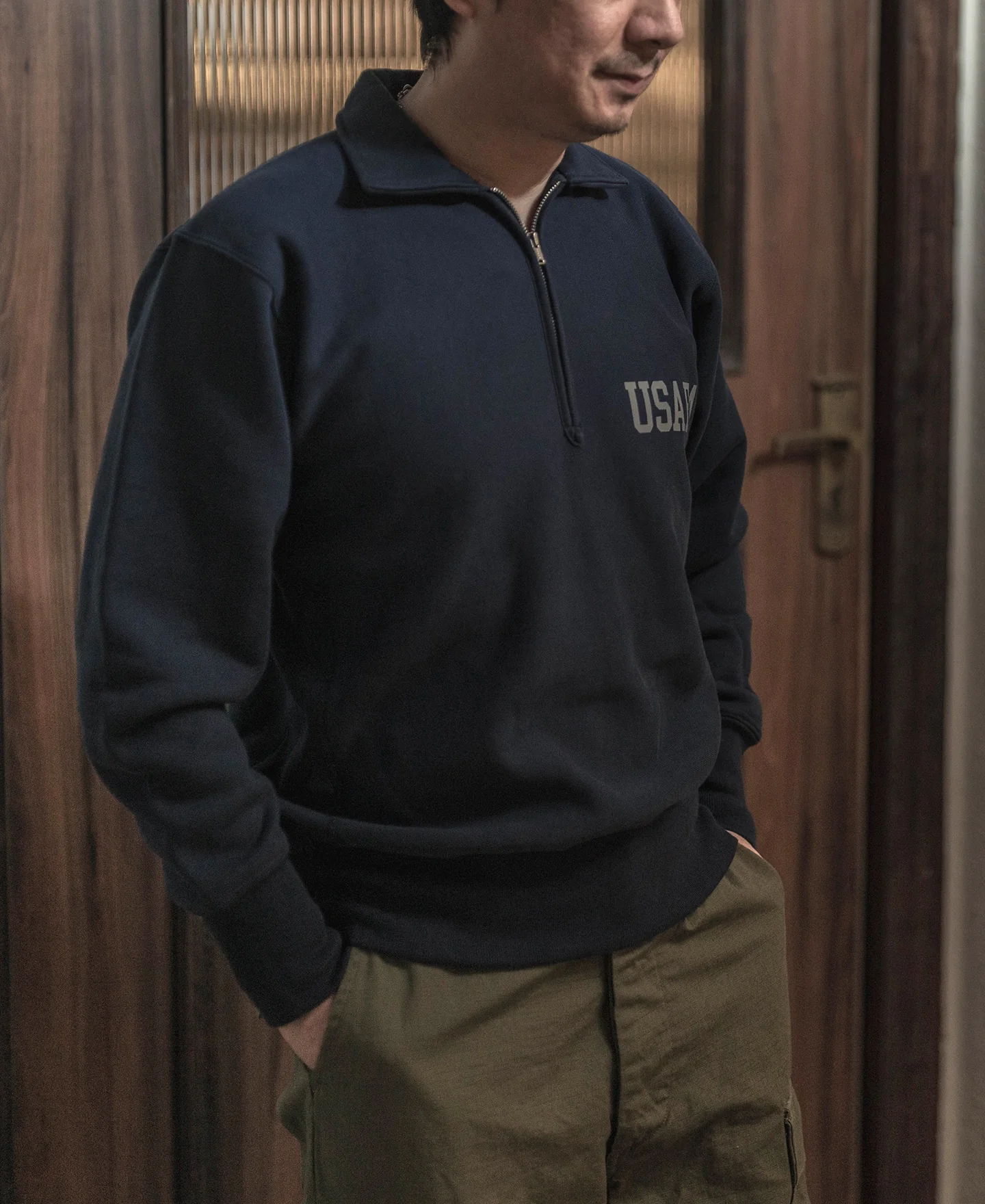 1950s USAFA Reverse Weave Half-Zip Sweatshirt - Navy - Image 4