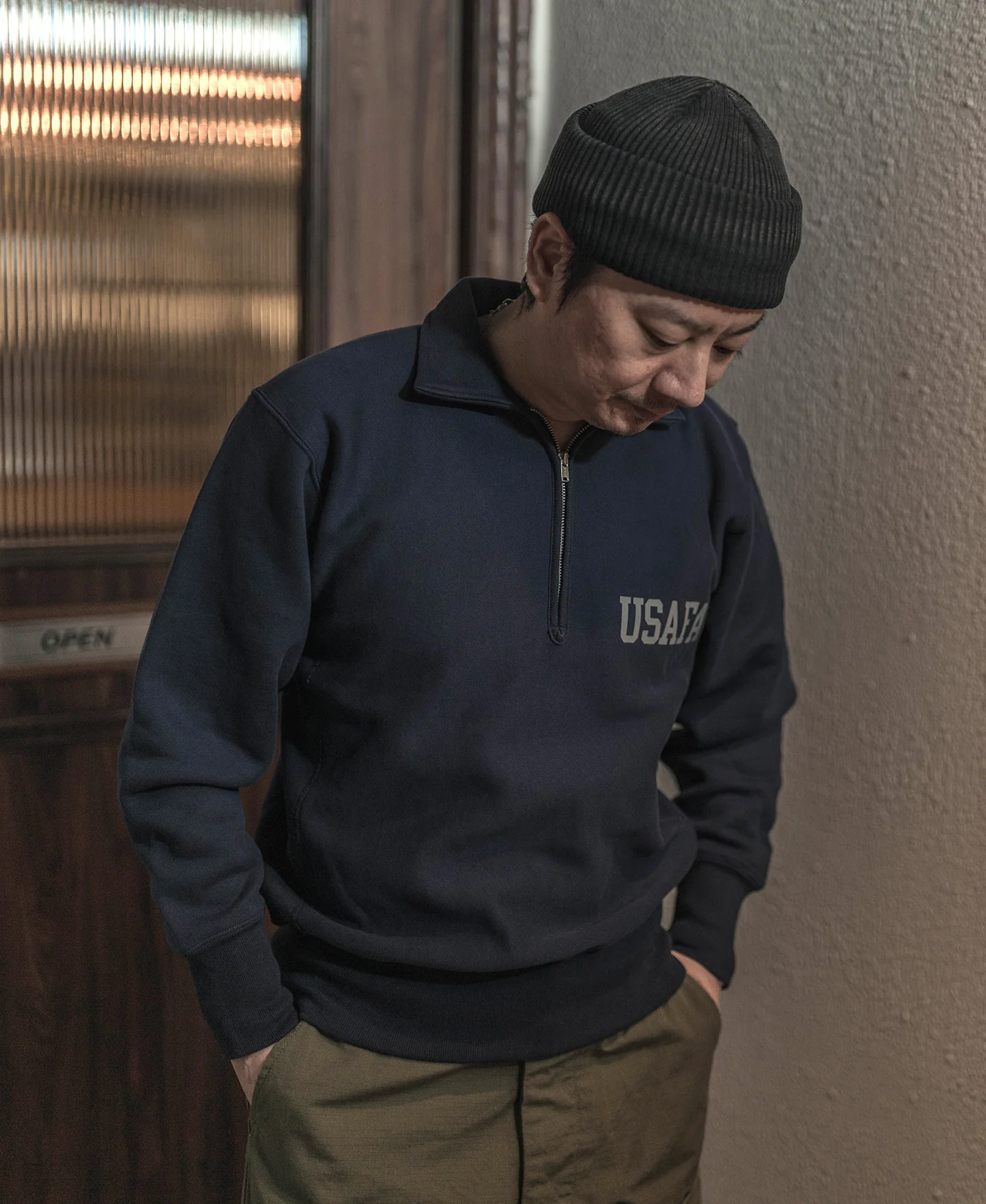 1950s USAFA Reverse Weave Half-Zip Sweatshirt - Navy - Image 5