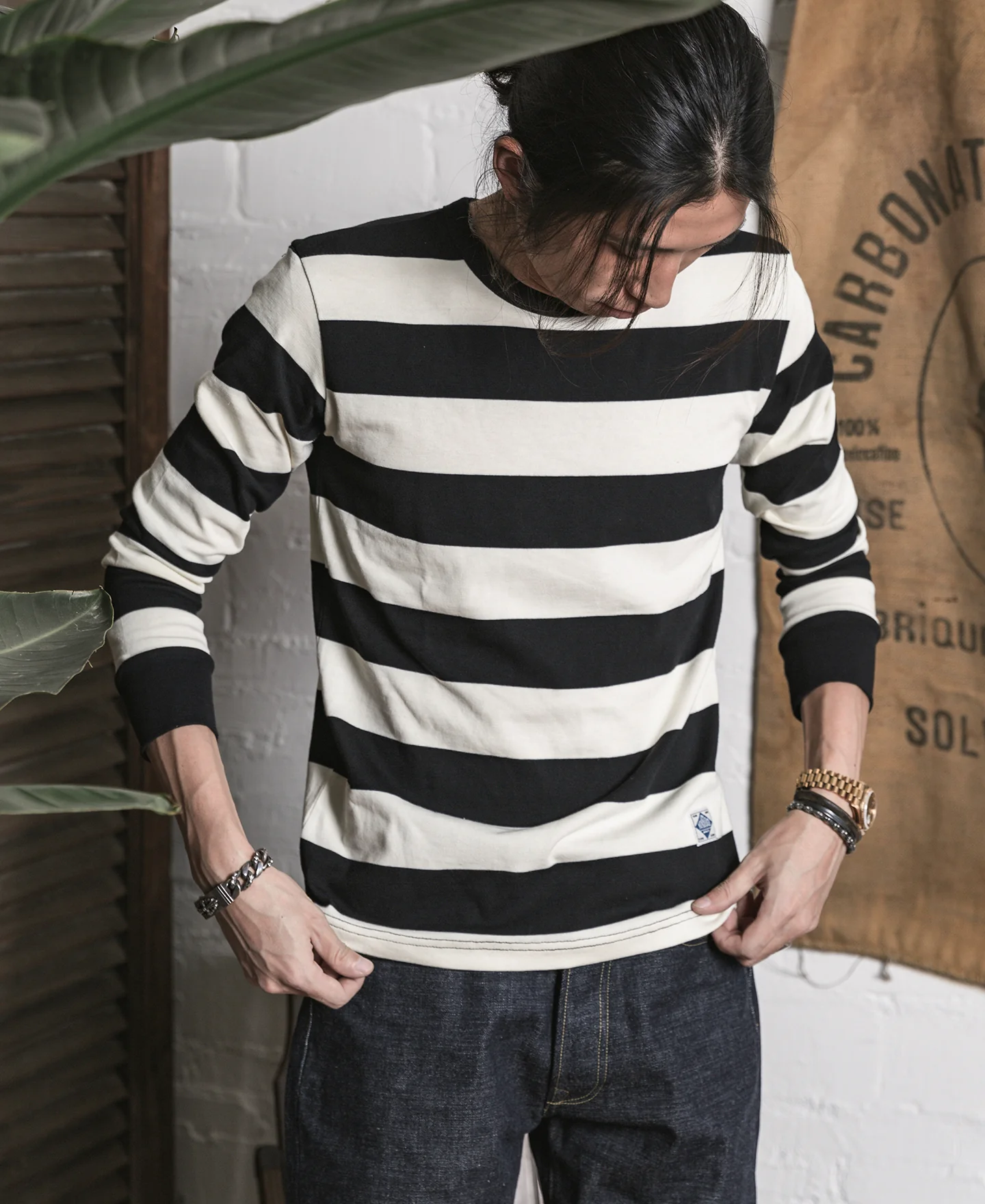 9 oz Wide Striped Long Sleeve T-Shirt - Image 4