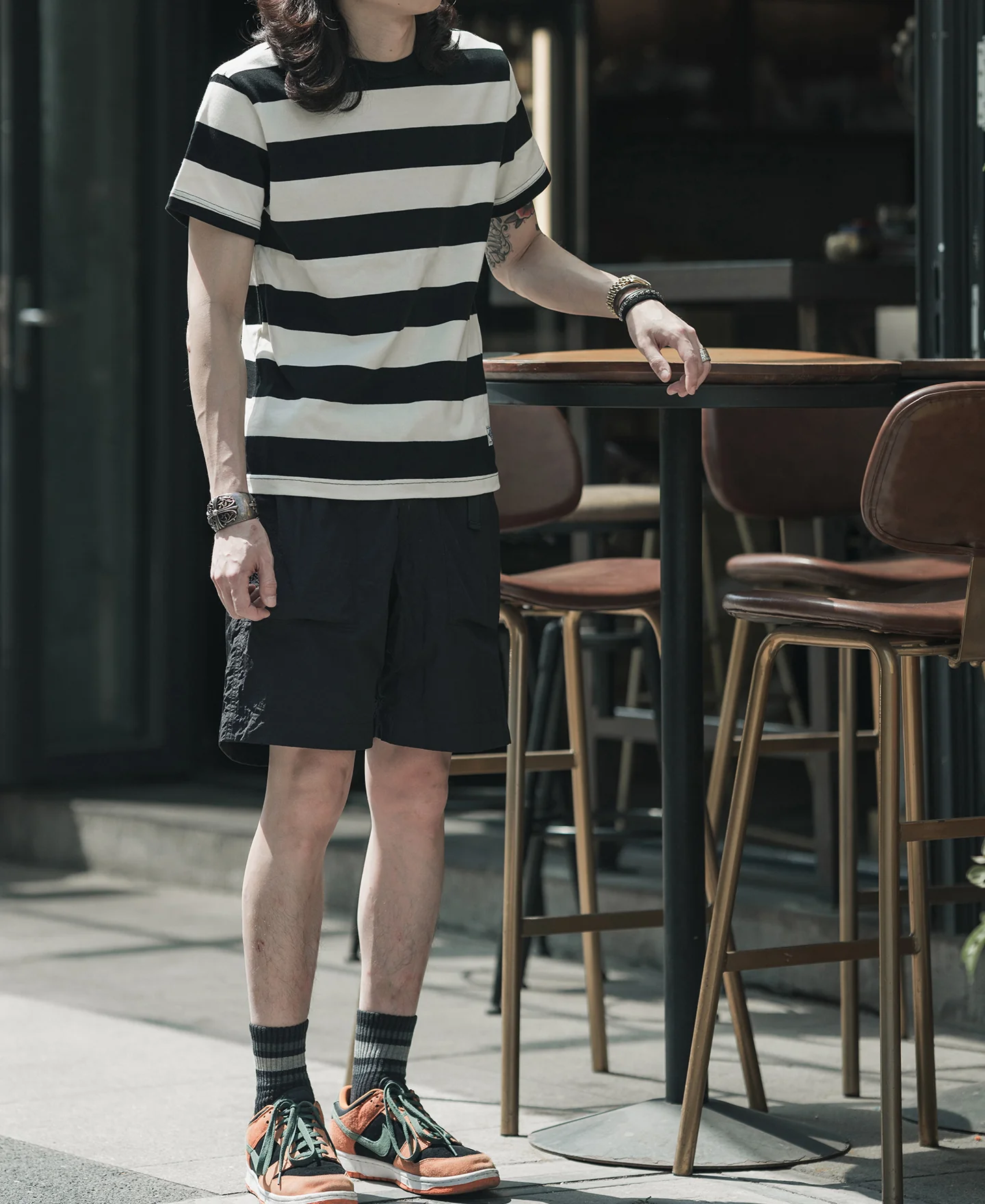 Heavyweight Cotton Wide Striped T-Shirt - Black/White - Image 4