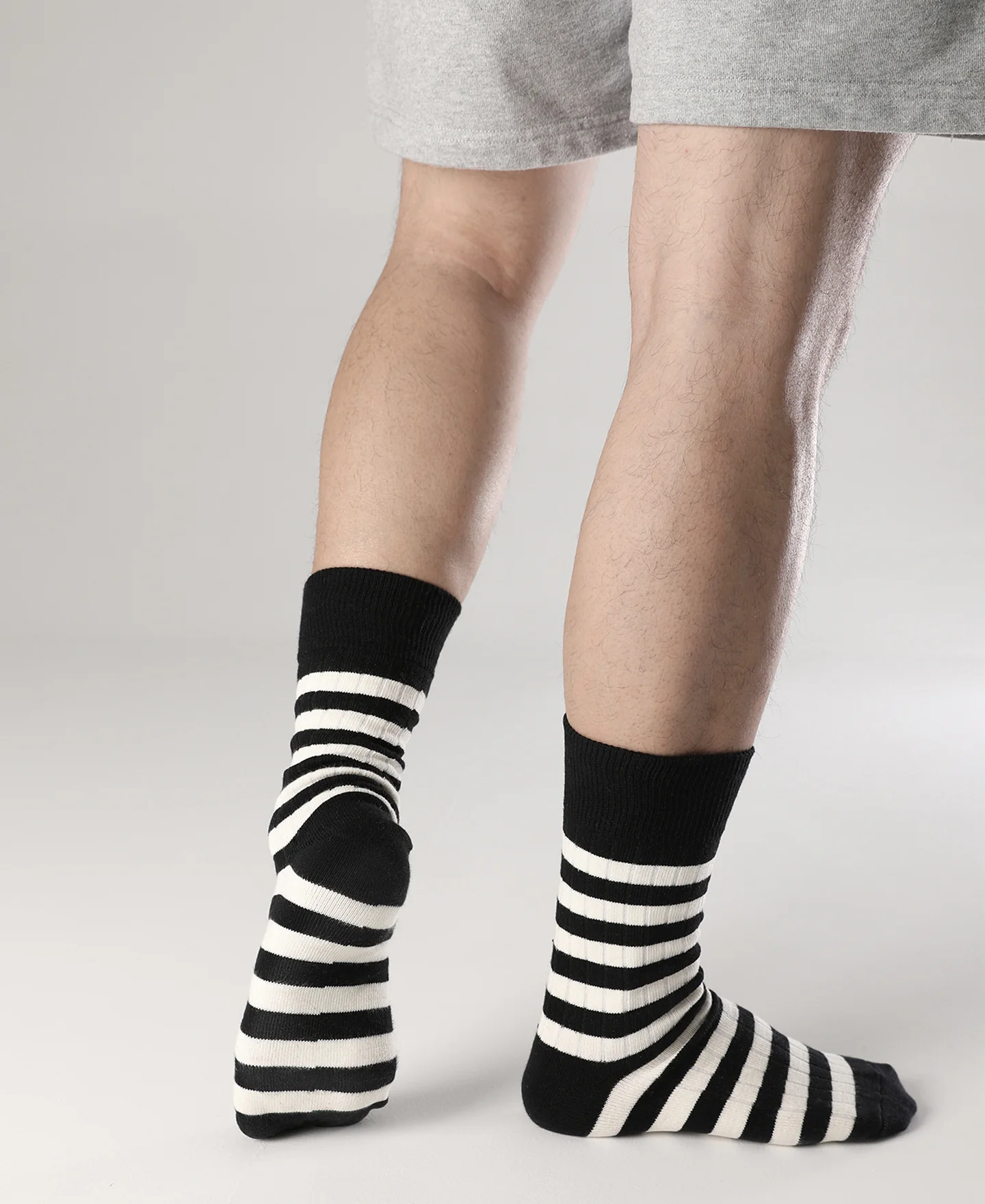 Retro Striped Cotton Socks - Black/White - Image 4