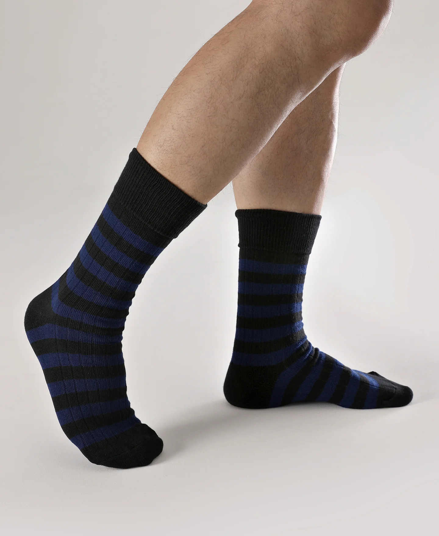 Retro Striped Cotton Socks - Black/Blue - Image 3