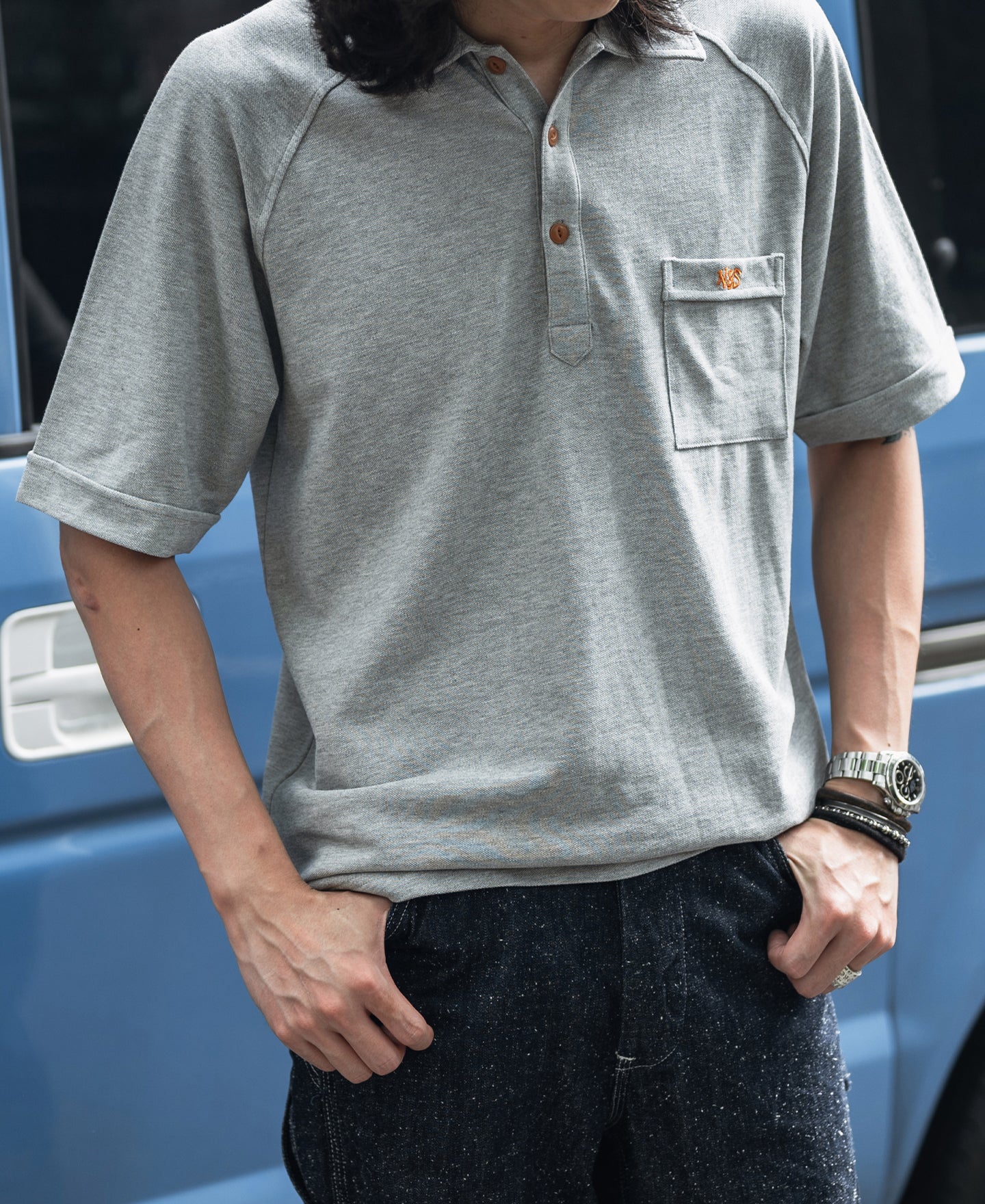 Raglan Sleeve Cotton-Piqué Polo Shirt - Gray - Image 4