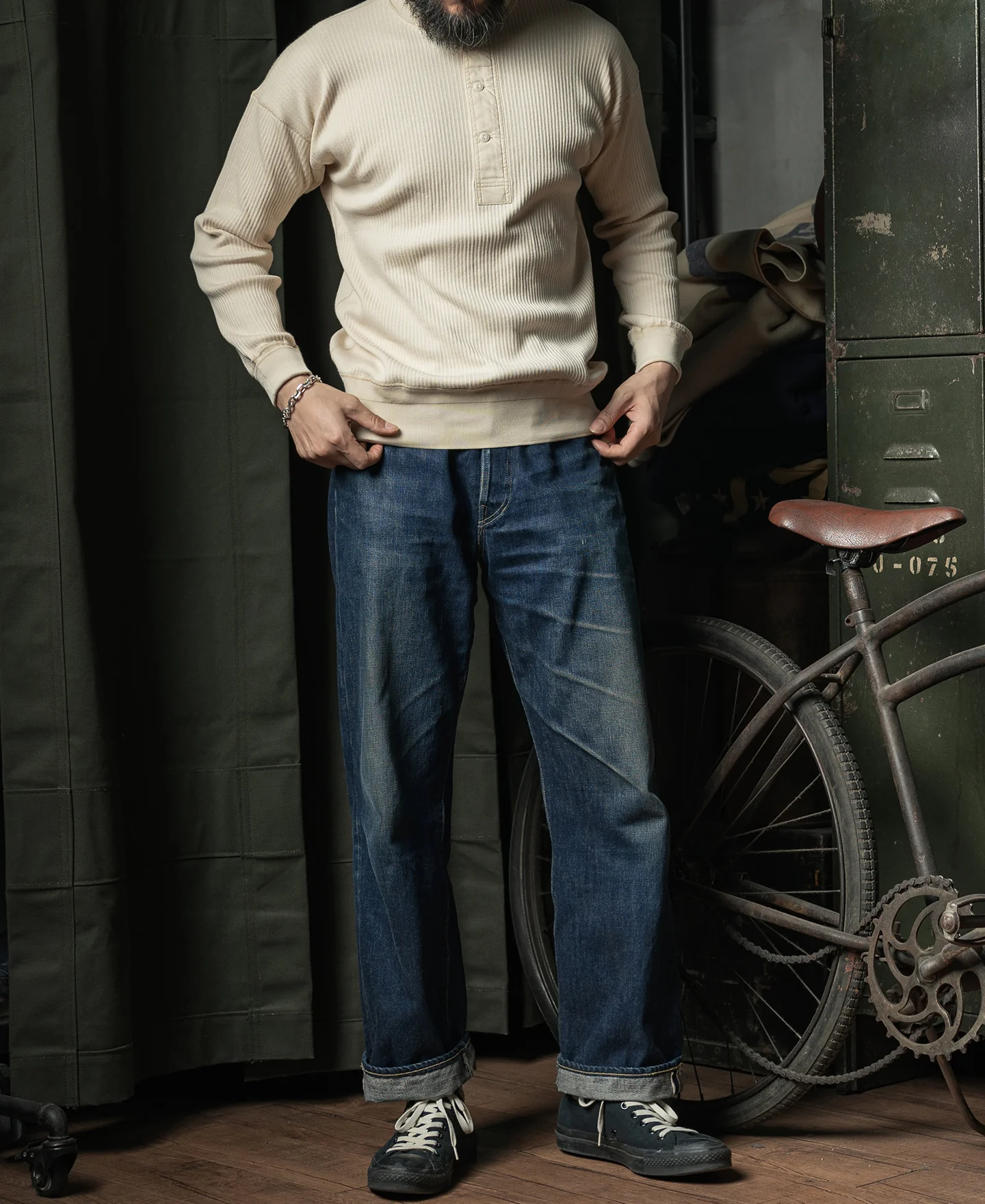 Ribbed Long Sleeve Henley T-Shirt - Apricot - Image 3