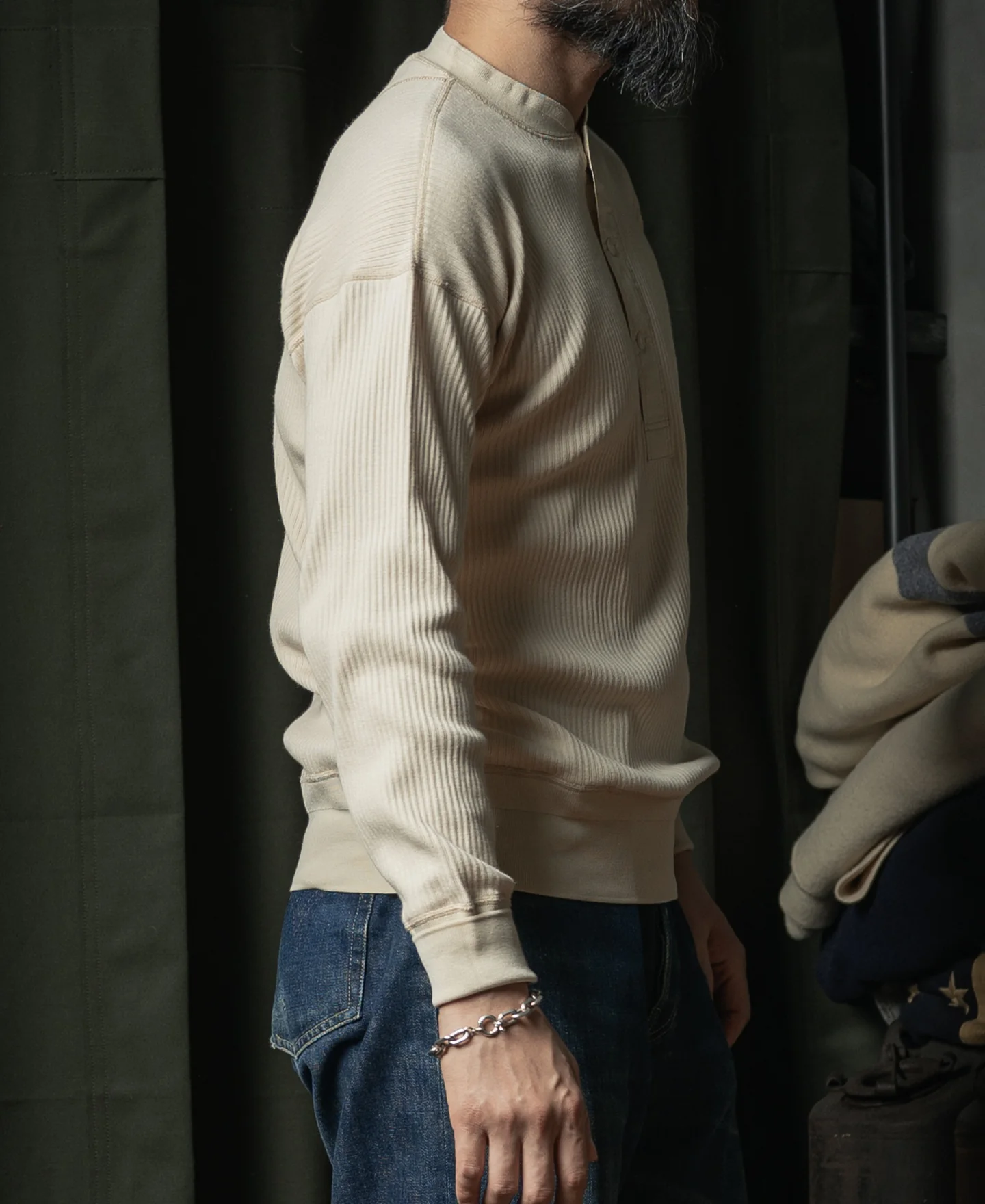 Ribbed Long Sleeve Henley T-Shirt - Apricot - Image 5