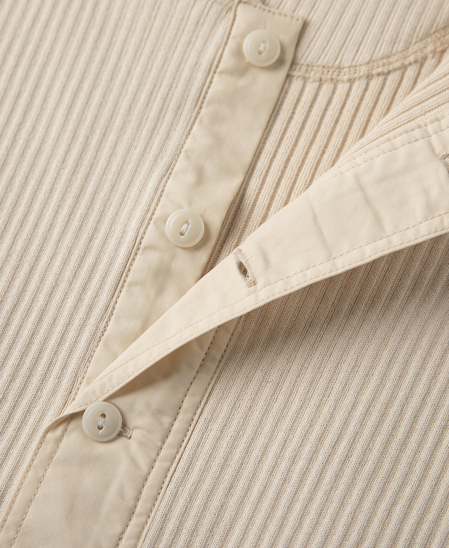 Ribbed Long Sleeve Henley T-Shirt - Apricot - Image 9