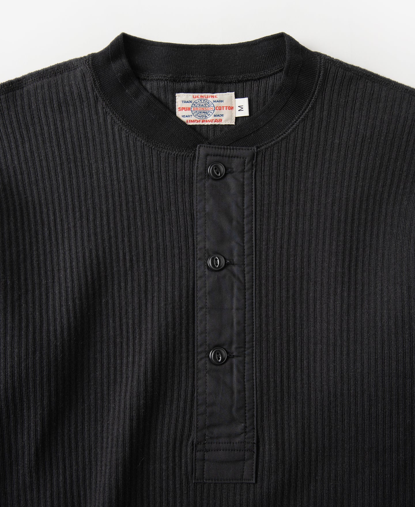 Ribbed Long Sleeve Henley T-Shirt - Black - Image 6